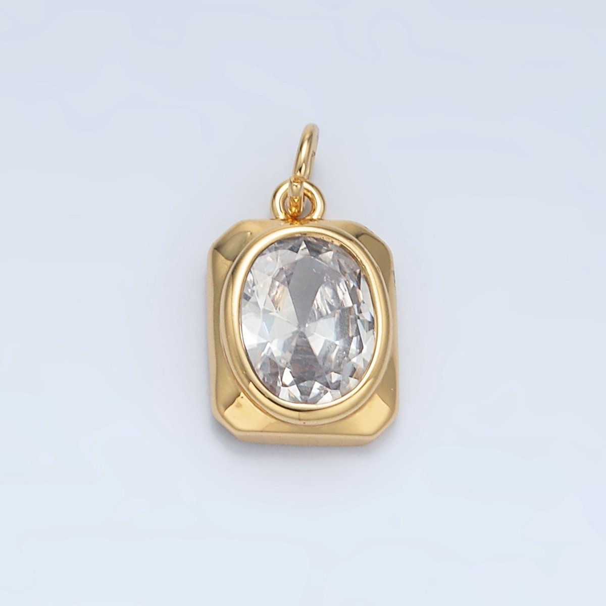 24K Gold Filled Clear CZ Oval Edged Rectangle Charm | X590