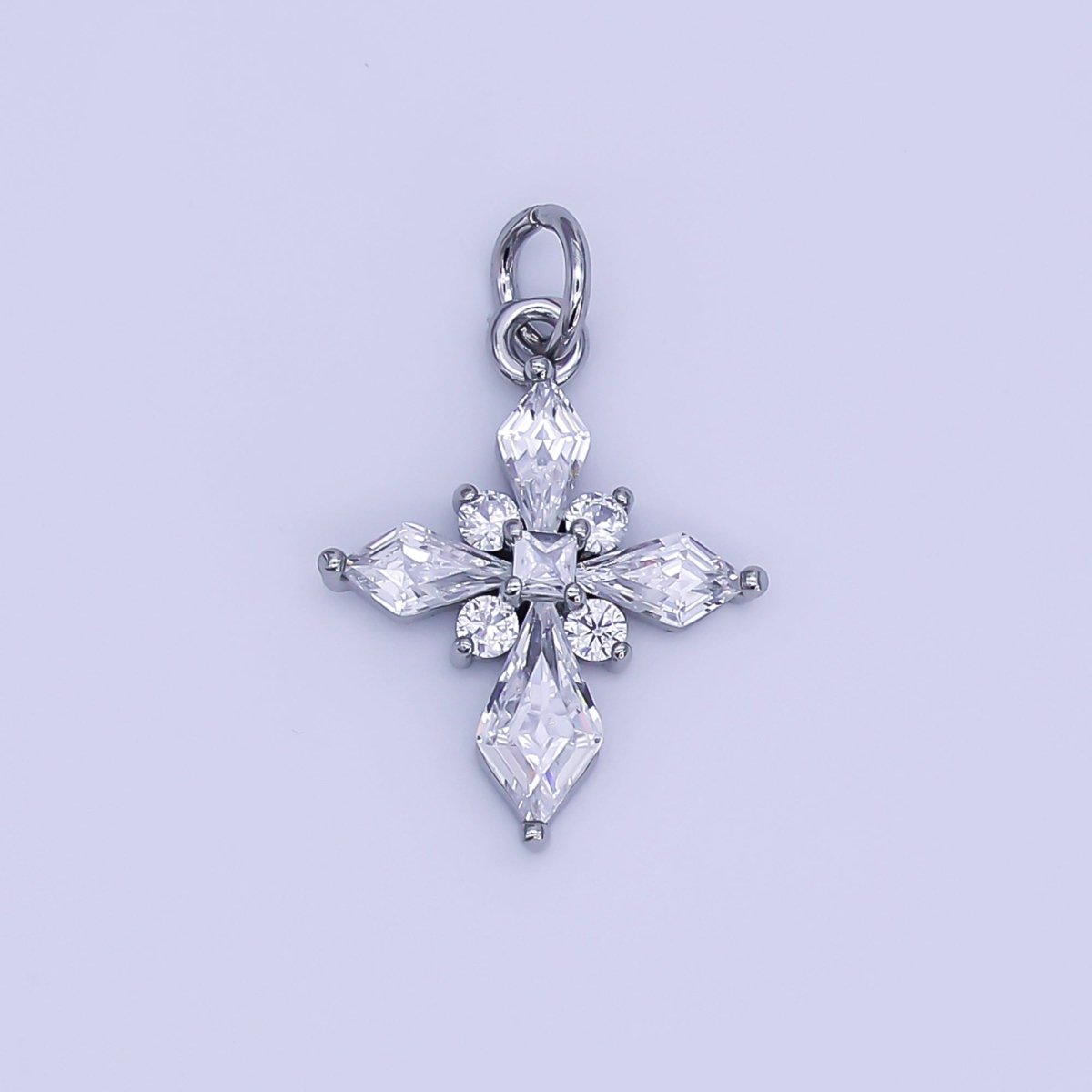 24K Gold Filled Clear CZ Passion Cross Religious Charm in Gold & Silver | X301 C444