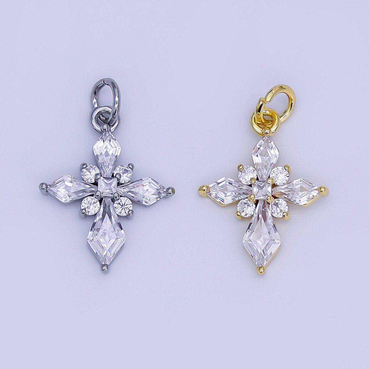 24K Gold Filled Clear CZ Passion Cross Religious Charm in Gold & Silver | X301 C444