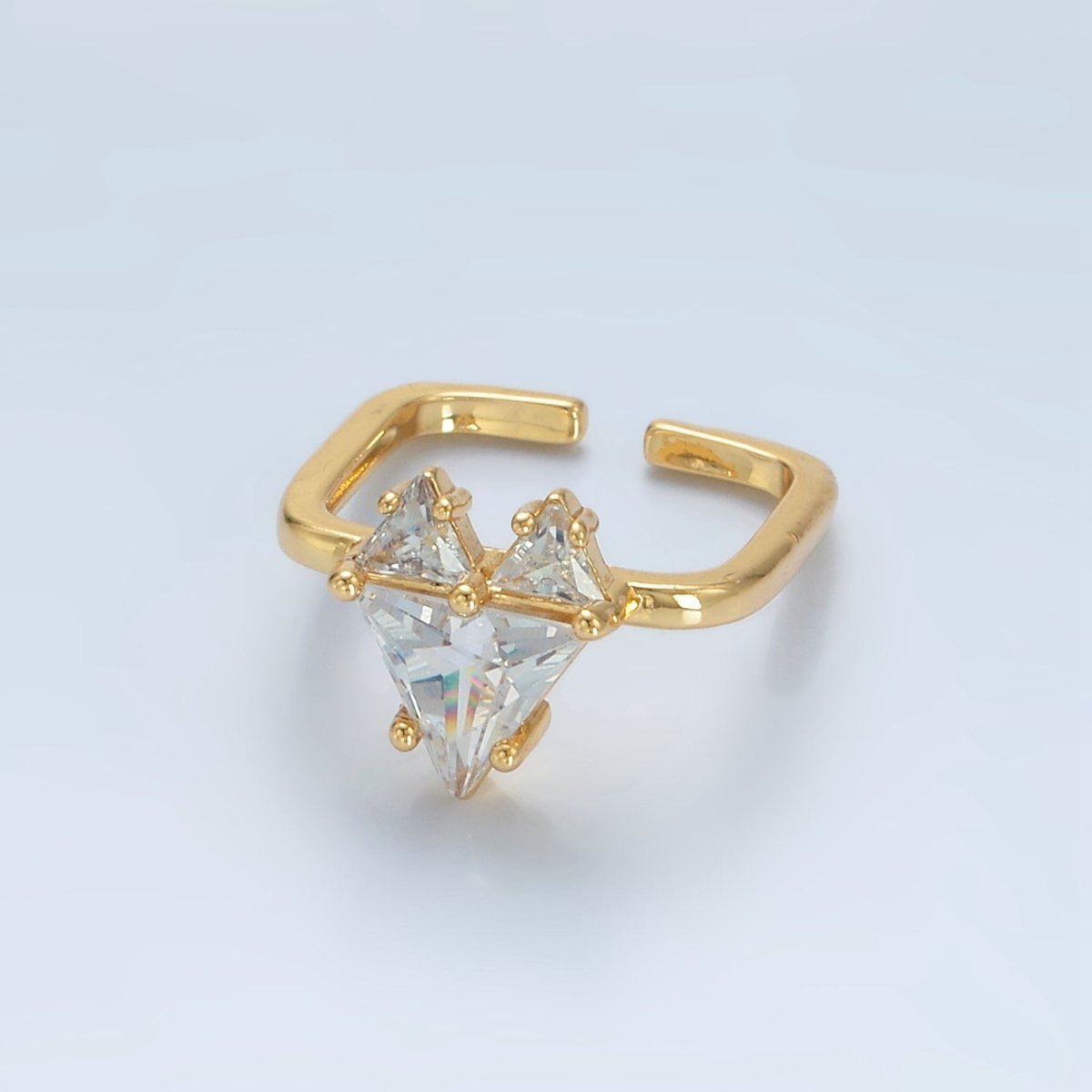 24K Gold Filled Clear CZ Pixel Heart Solitaire Ring | U342