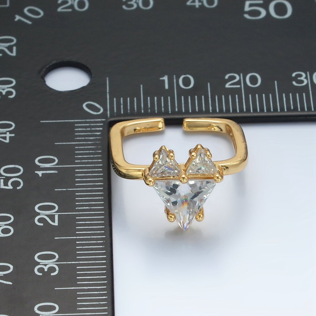 24K Gold Filled Clear CZ Pixel Heart Solitaire Ring | U342