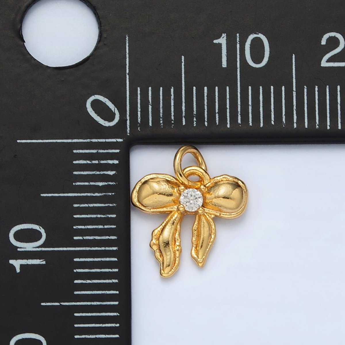 24K Gold Filled Clear CZ Puffed Ribbon Bow Mini Charm | AC-151