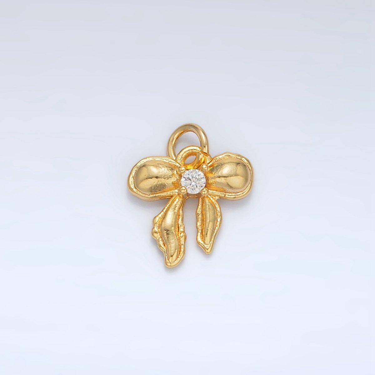 24K Gold Filled Clear CZ Puffed Ribbon Bow Mini Charm | AC-151