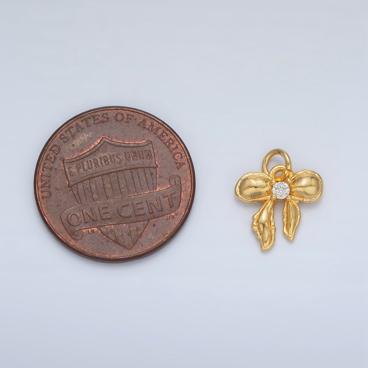 24K Gold Filled Clear CZ Puffed Ribbon Bow Mini Charm | AC-151