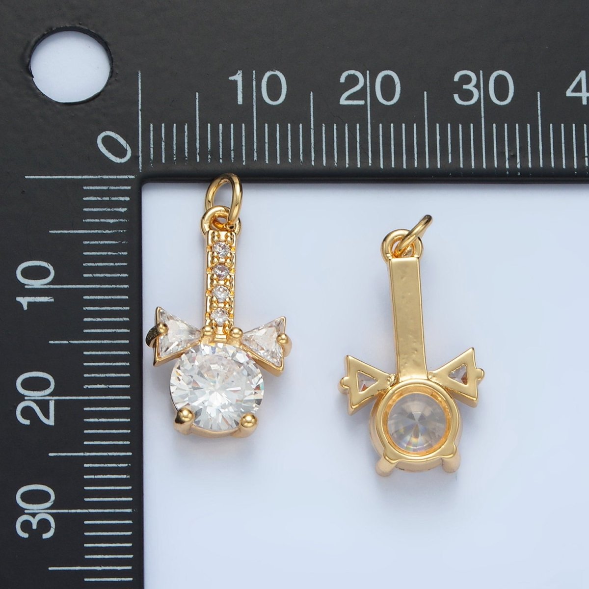 24K Gold Filled Clear CZ Ribbon Linear Geometric Charm | X277