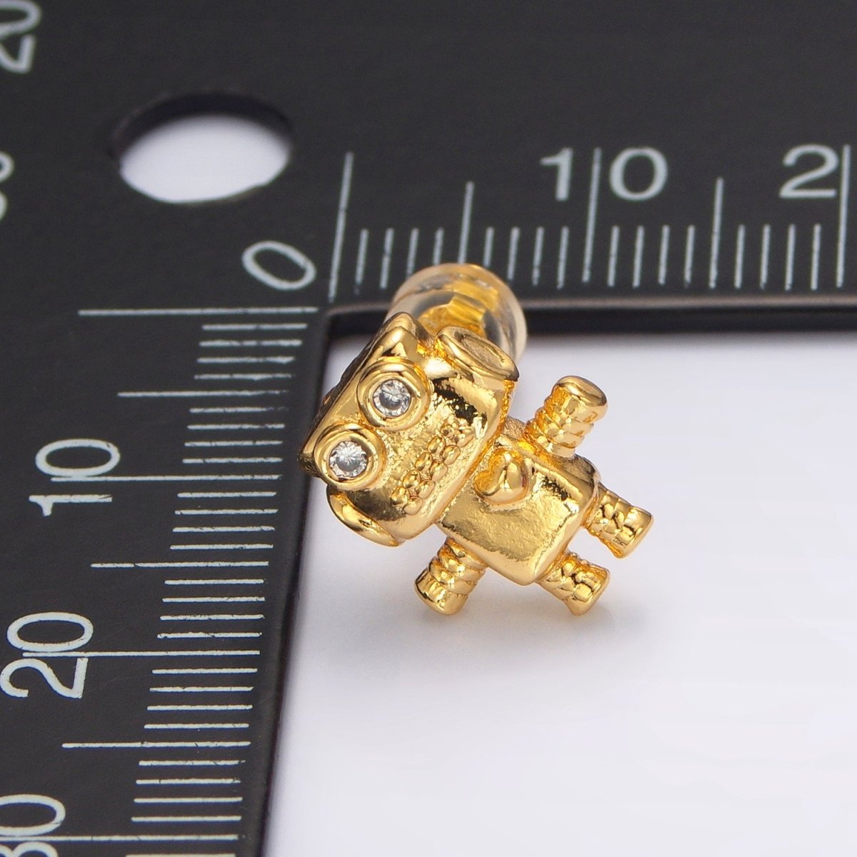 24K Gold Filled Clear CZ Robot Machine Stud Earrings | P366