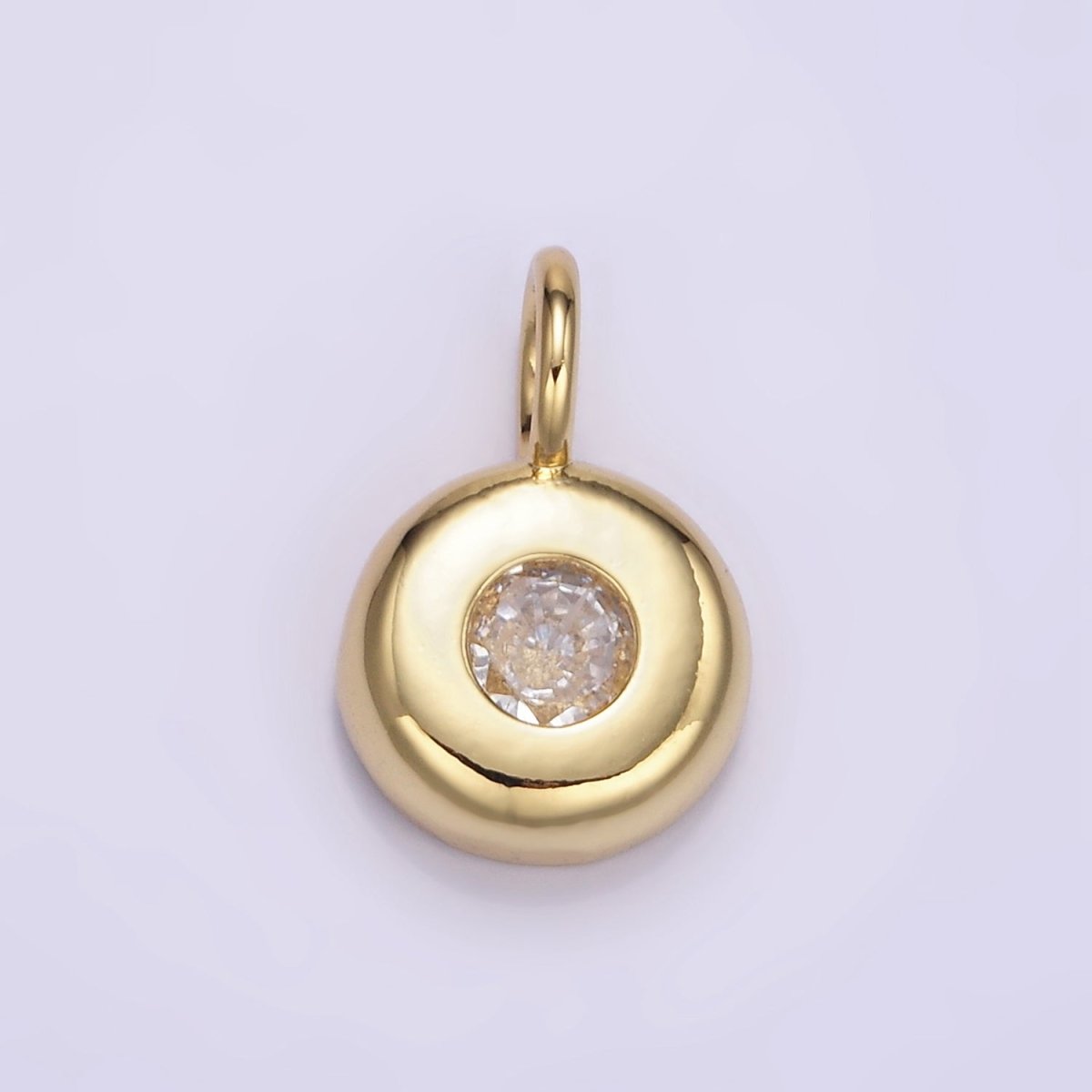 24K Gold Filled Clear CZ Round Bezel Pendant | M122