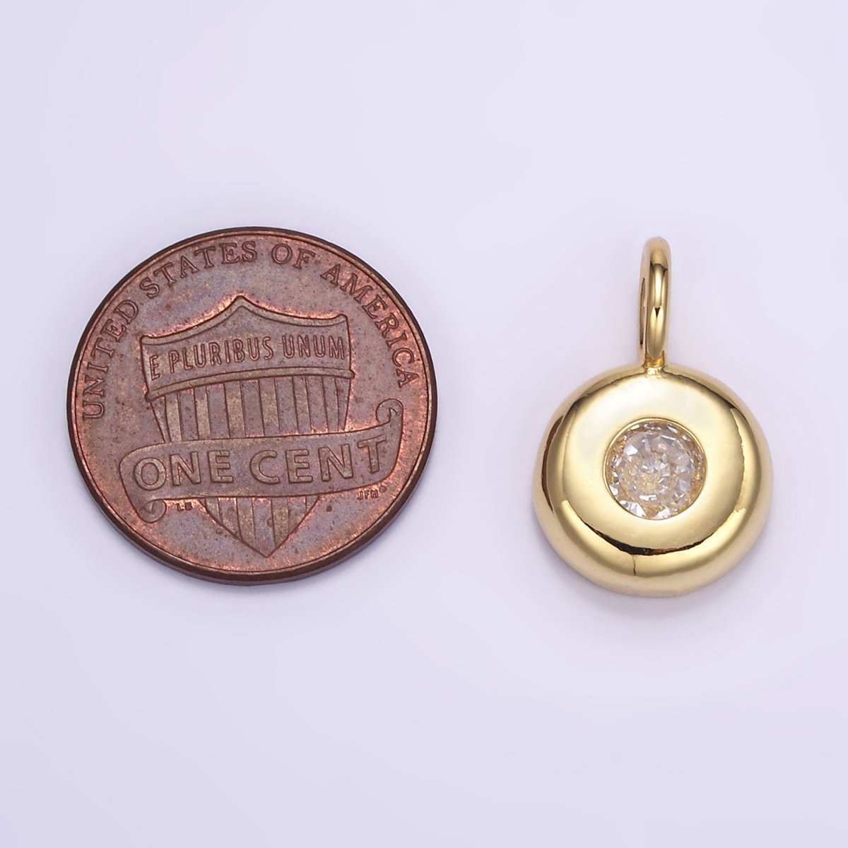 24K Gold Filled Clear CZ Round Bezel Pendant | M122
