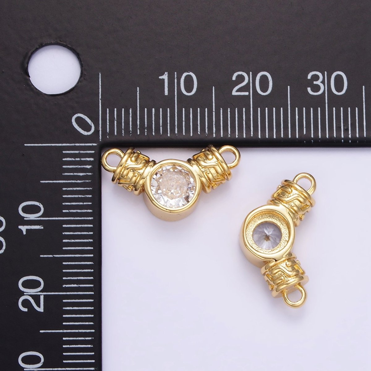 24K Gold Filled Clear CZ Round Geometric Tube Connector | F163