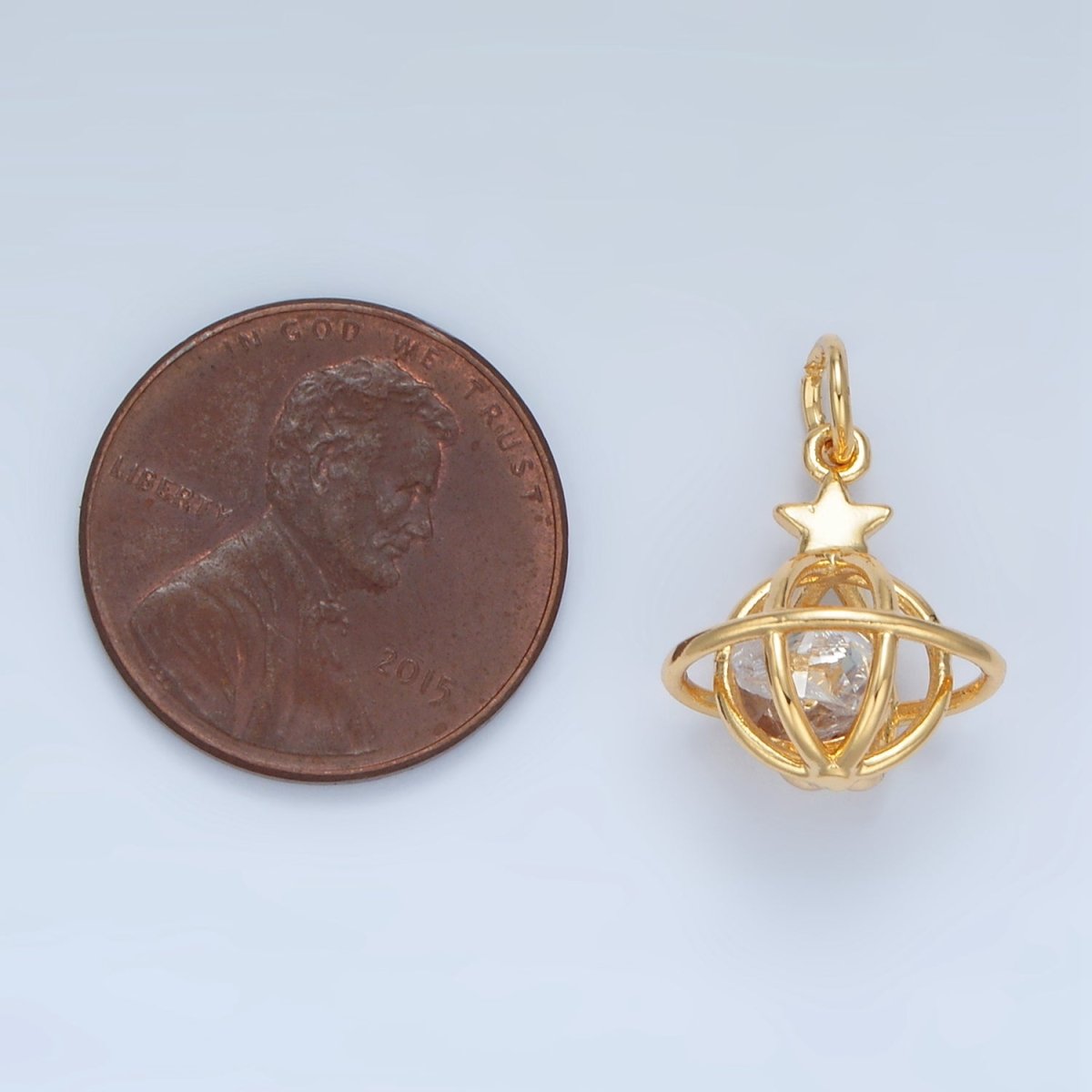 24K Gold Filled Clear CZ Saturn Planet Mini Charm | X284