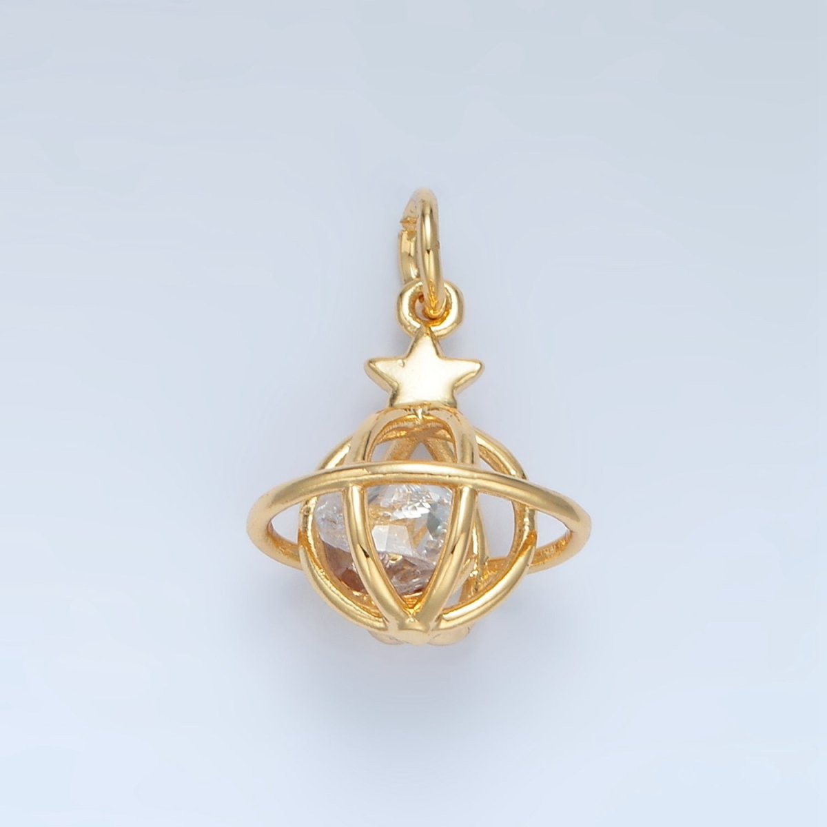 24K Gold Filled Clear CZ Saturn Planet Mini Charm | X284