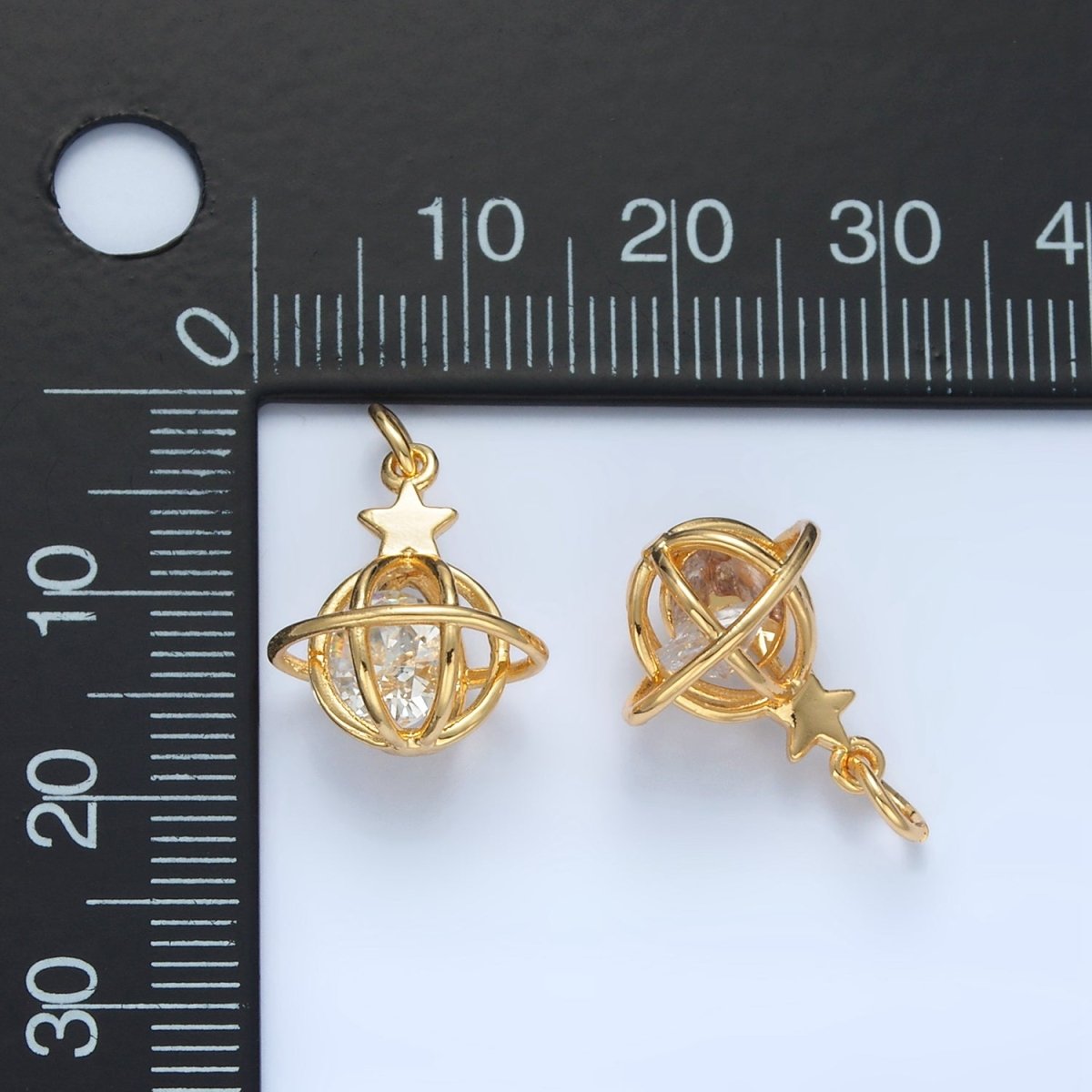 24K Gold Filled Clear CZ Saturn Planet Mini Charm | X284