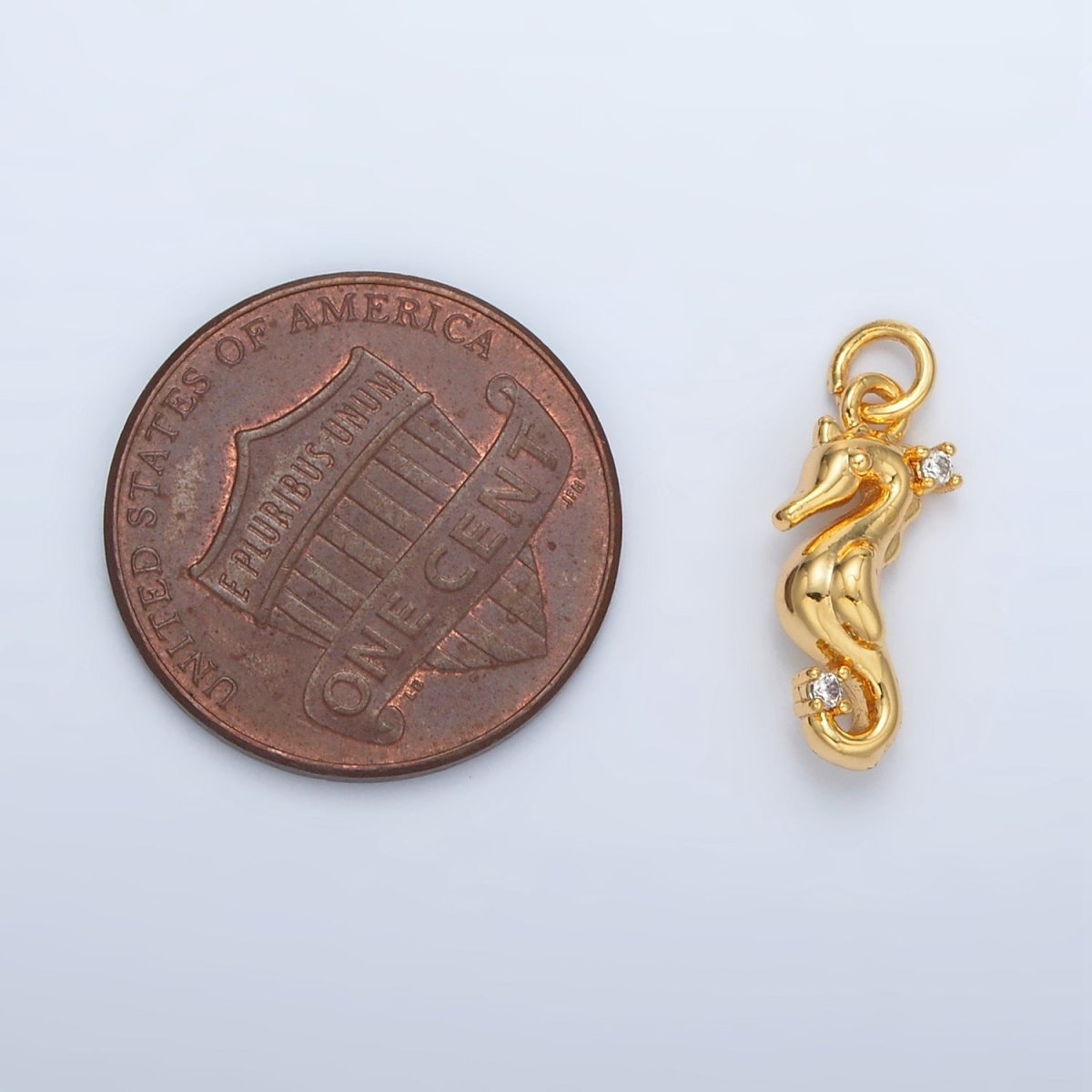 24K Gold Filled Clear CZ Seahorse Charm | AC-154