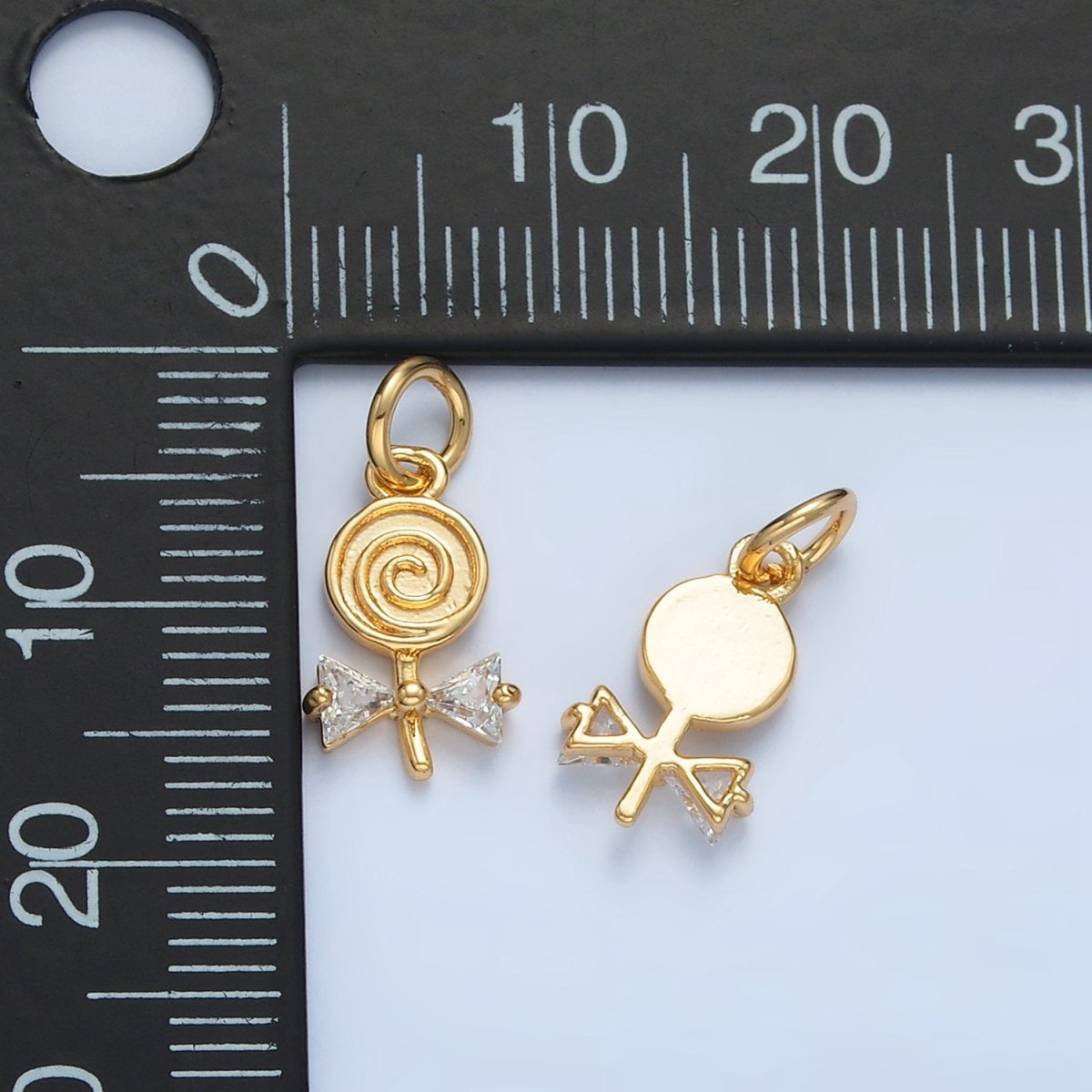 24K Gold Filled Clear CZ Swirl Lollipop Candy Charm | X292