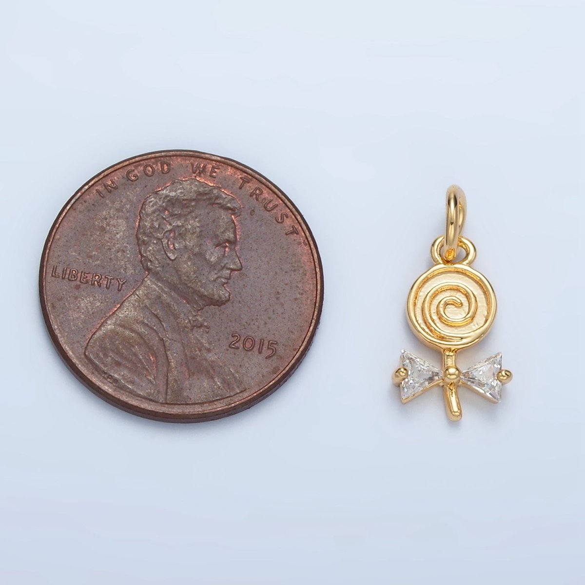 24K Gold Filled Clear CZ Swirl Lollipop Candy Charm | X292