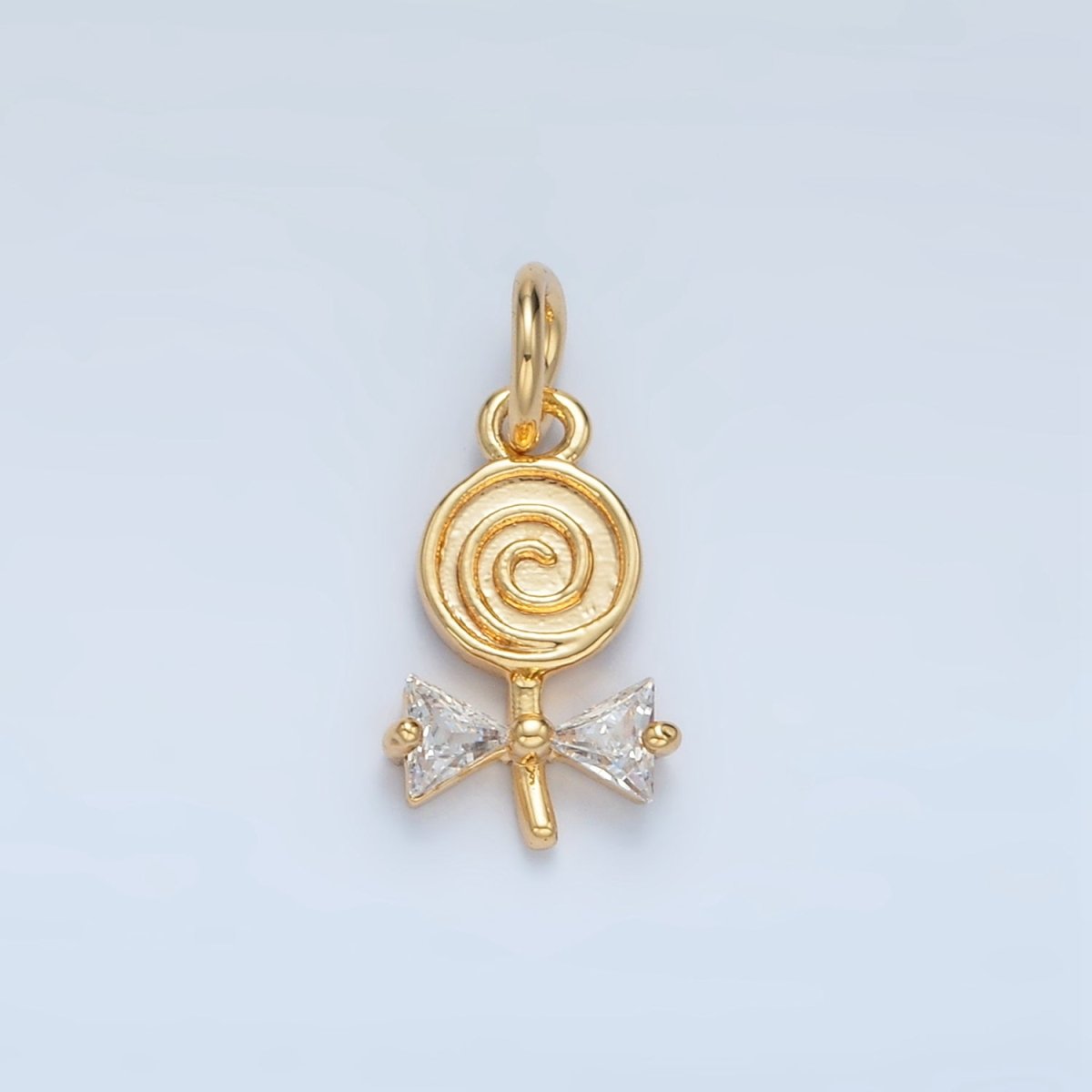 24K Gold Filled Clear CZ Swirl Lollipop Candy Charm | X292
