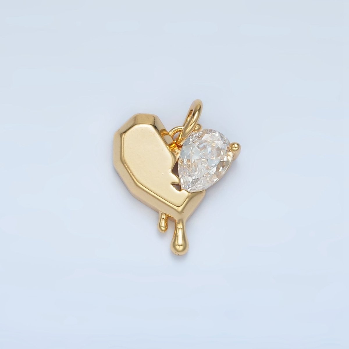 24K Gold Filled Clear CZ Teardrop Edged Molten Drip Heart Charm | M020