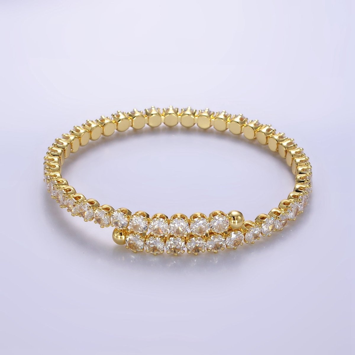 24K Gold Filled Clear CZ Tennis Chain Bangle Cuff Bracelet | WA-2535