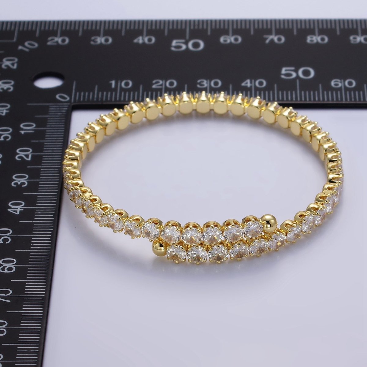 24K Gold Filled Clear CZ Tennis Chain Bangle Cuff Bracelet | WA-2535