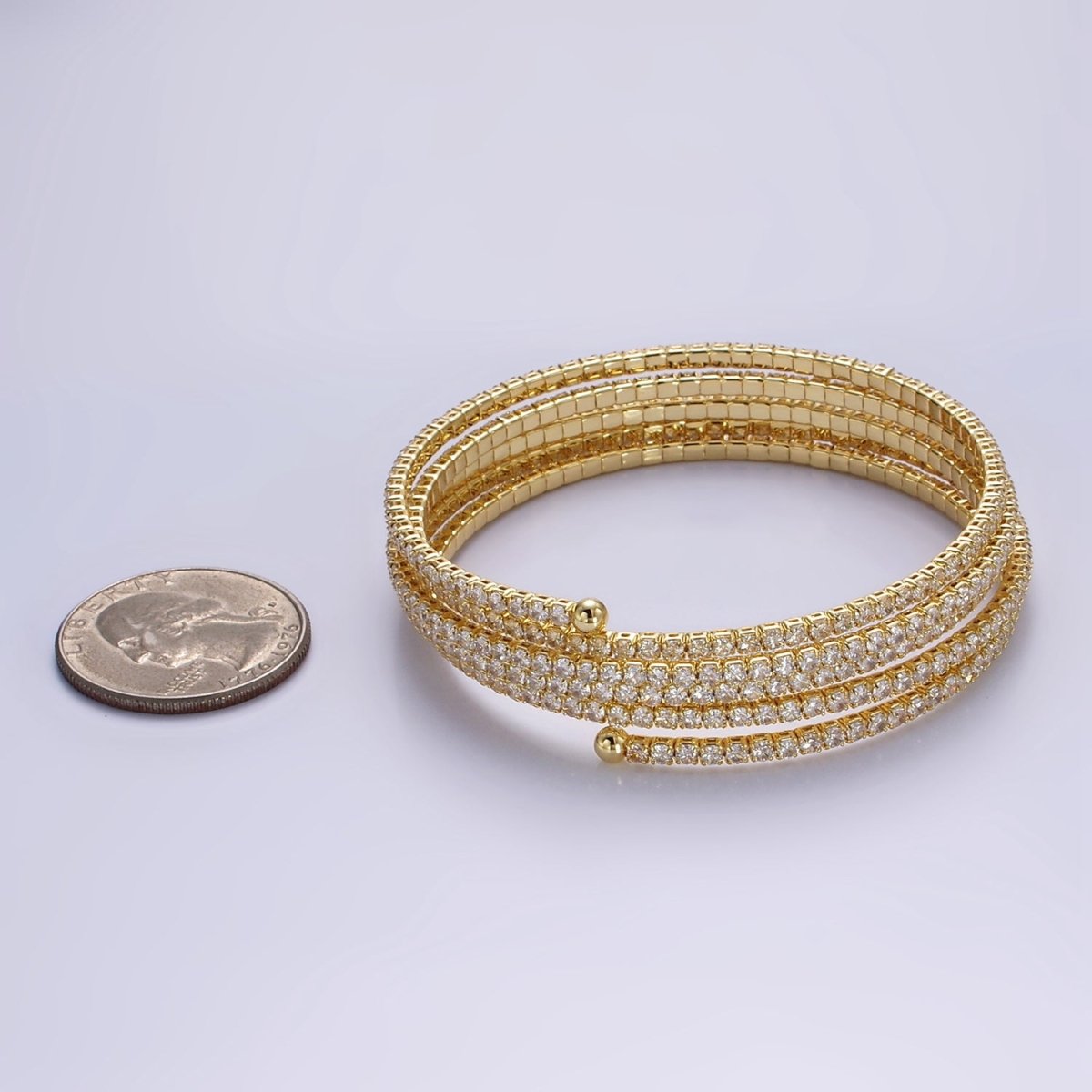 24K Gold Filled Clear CZ Tennis Chain Multiple Band Bangle Cuff Bracelet | WA-2536