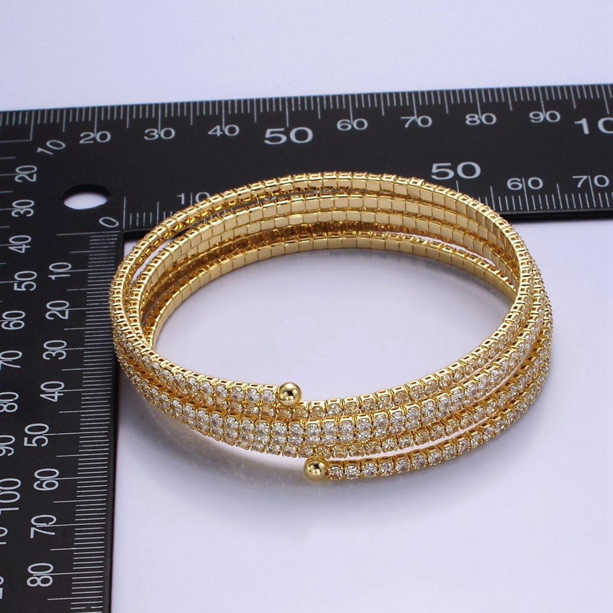 24K Gold Filled Clear CZ Tennis Chain Multiple Band Bangle Cuff Bracelet | WA-2536