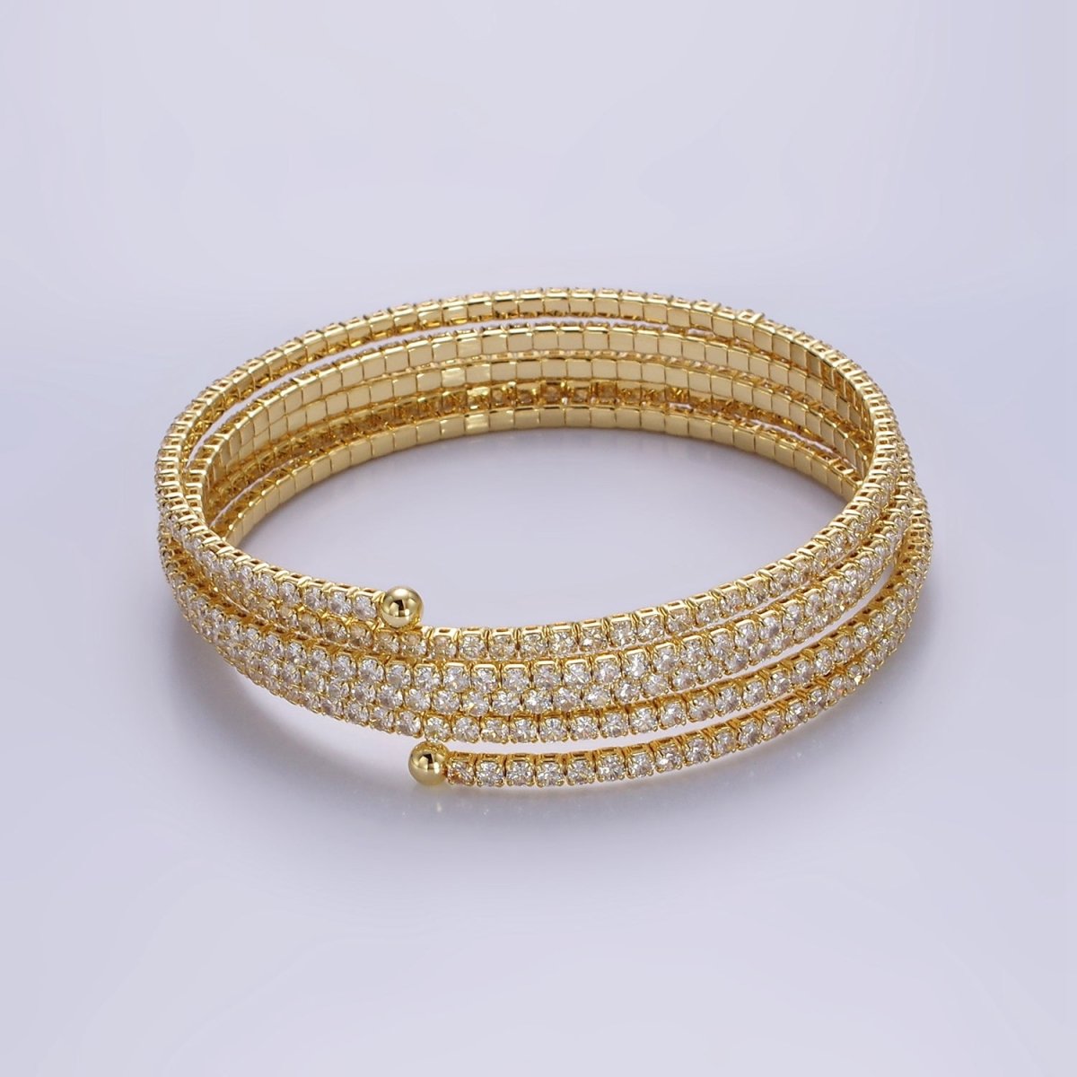 24K Gold Filled Clear CZ Tennis Chain Multiple Band Bangle Cuff Bracelet | WA-2536