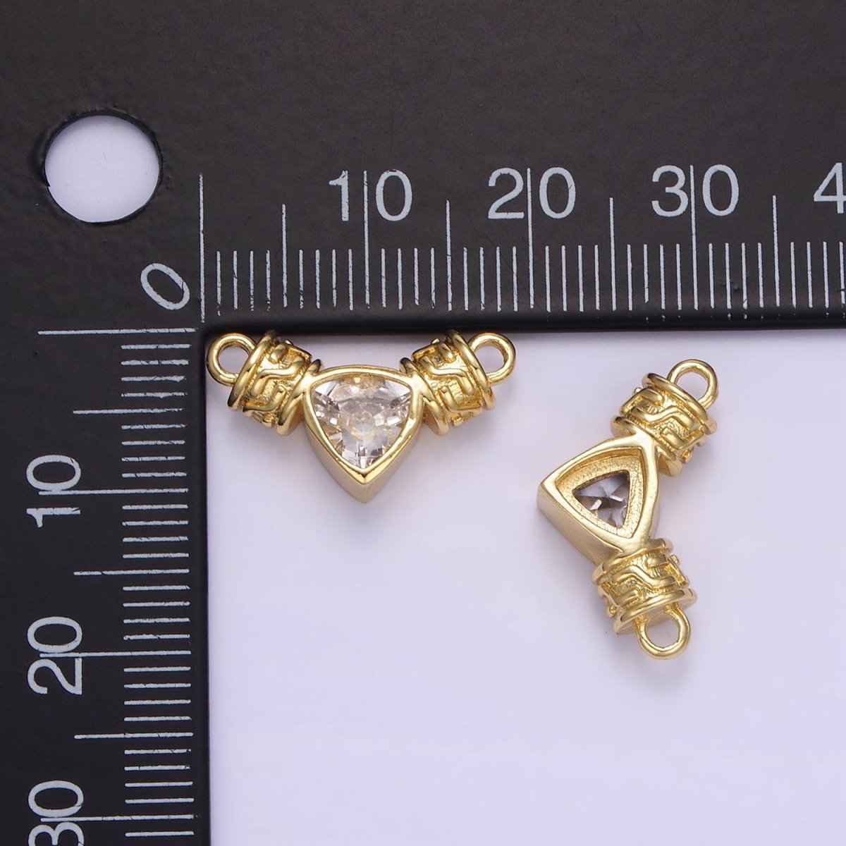 24K Gold Filled Clear CZ Triangle Geometric Tube Connector | F165
