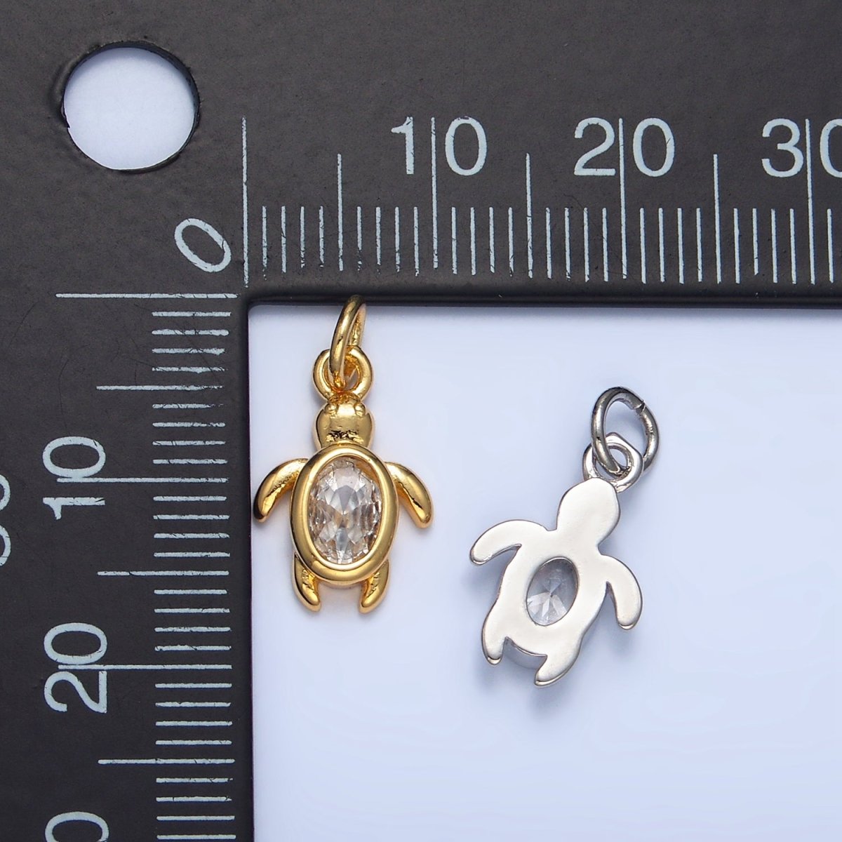 24K Gold Filled Clear CZ Turtle Tortoise Mini Charm in Gold & Silver | X857