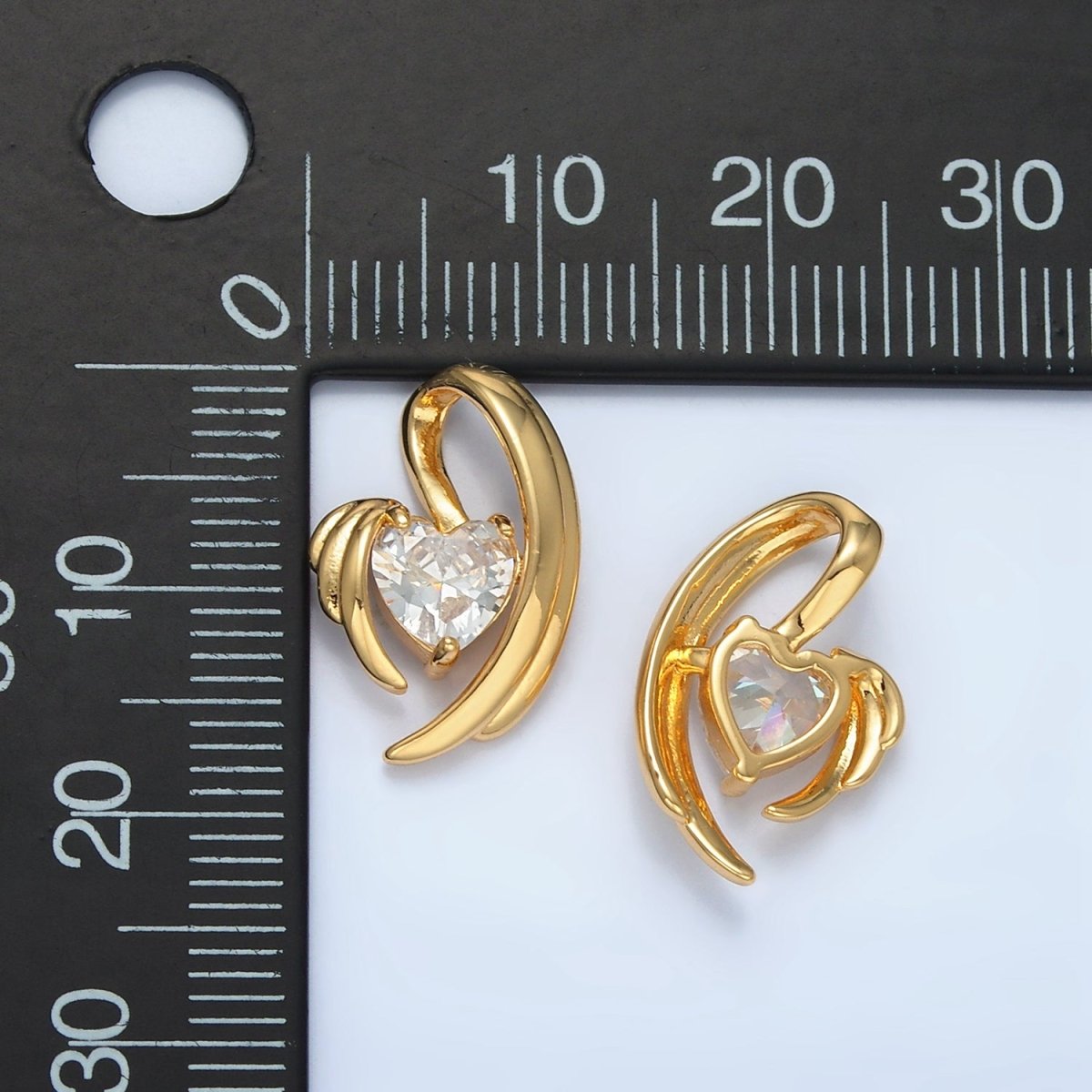 24K Gold Filled Heart CZ Wave Wing Pendant | AA865
