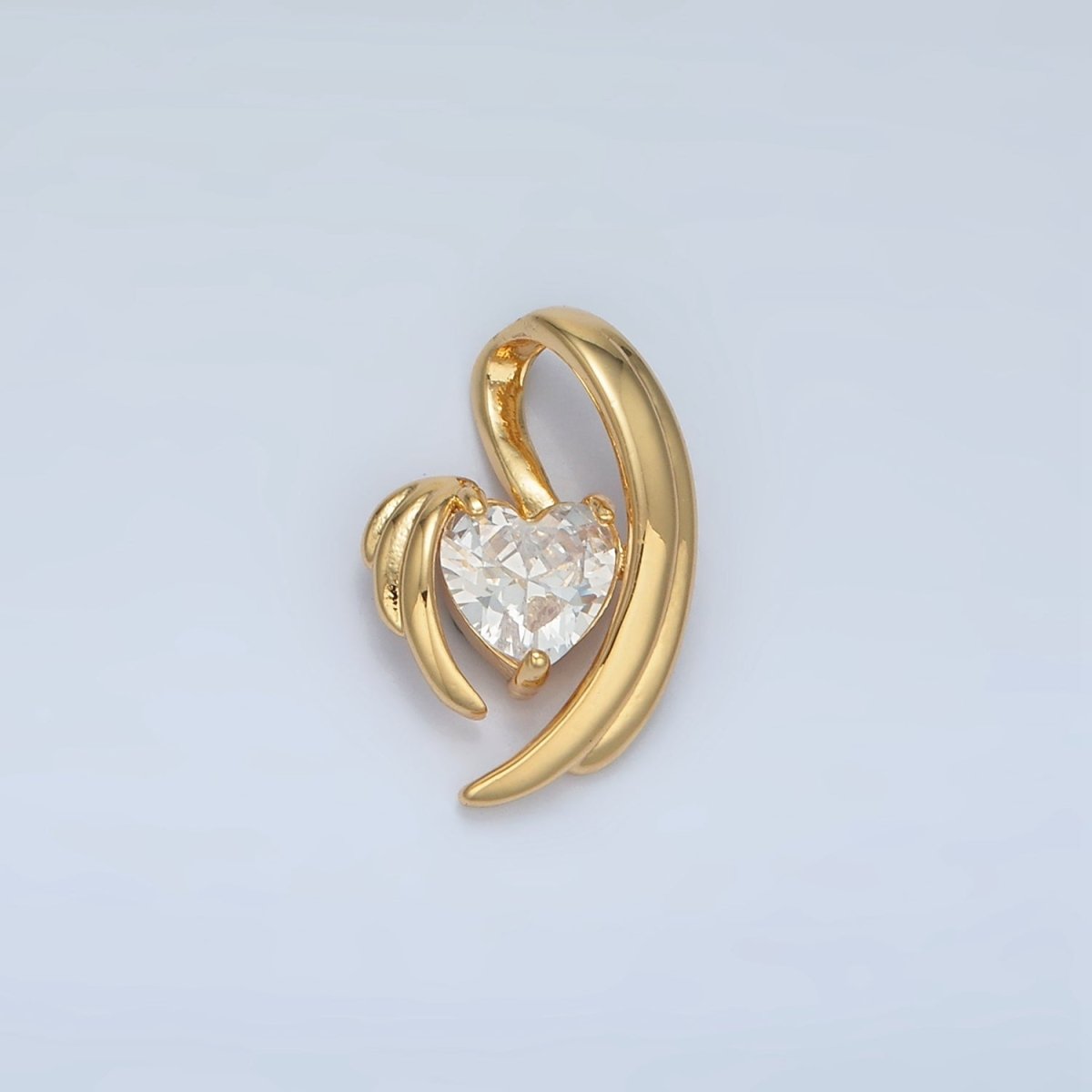 24K Gold Filled Heart CZ Wave Wing Pendant | AA865