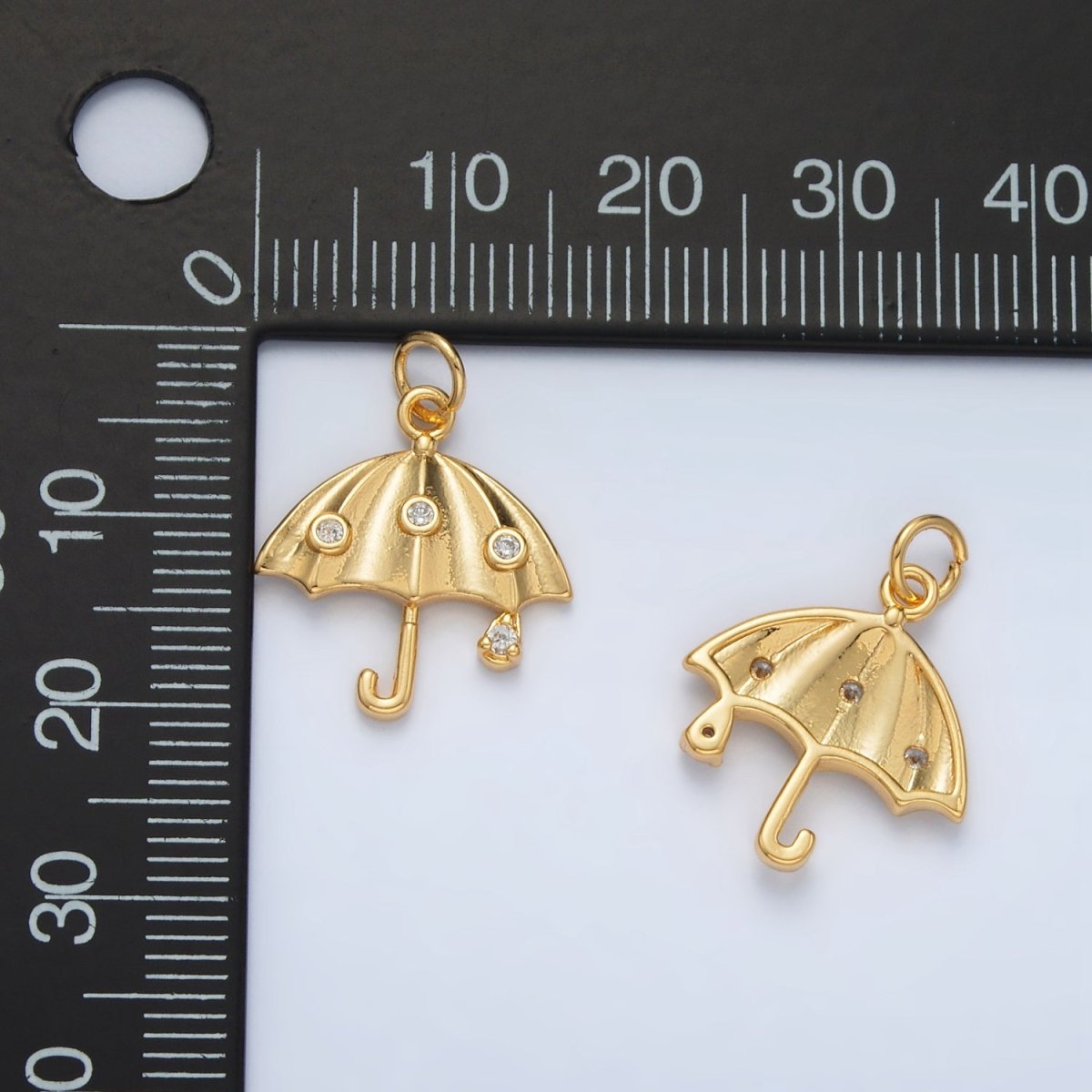 24K Gold Filled Clear Dotted CZ Rain Umbrella Weather Charm | E041