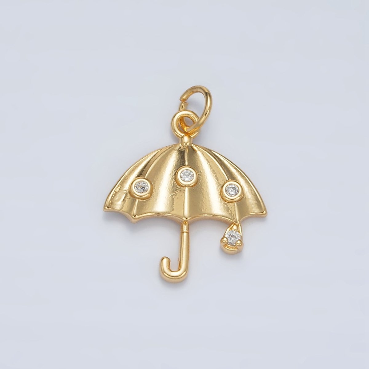 24K Gold Filled Clear Dotted CZ Rain Umbrella Weather Charm | E041
