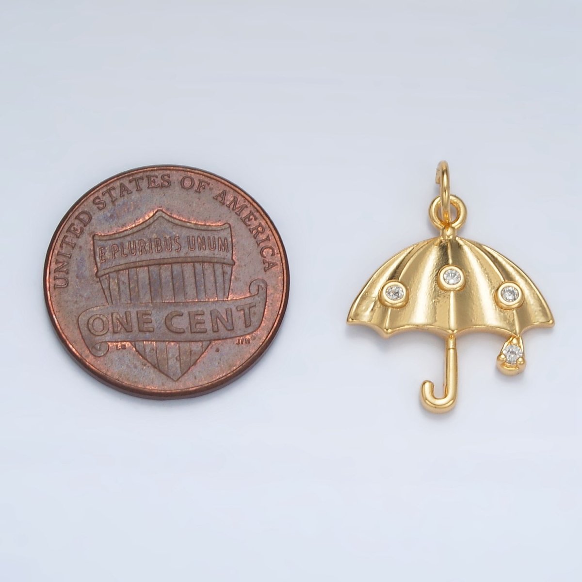 24K Gold Filled Clear Dotted CZ Rain Umbrella Weather Charm | E041