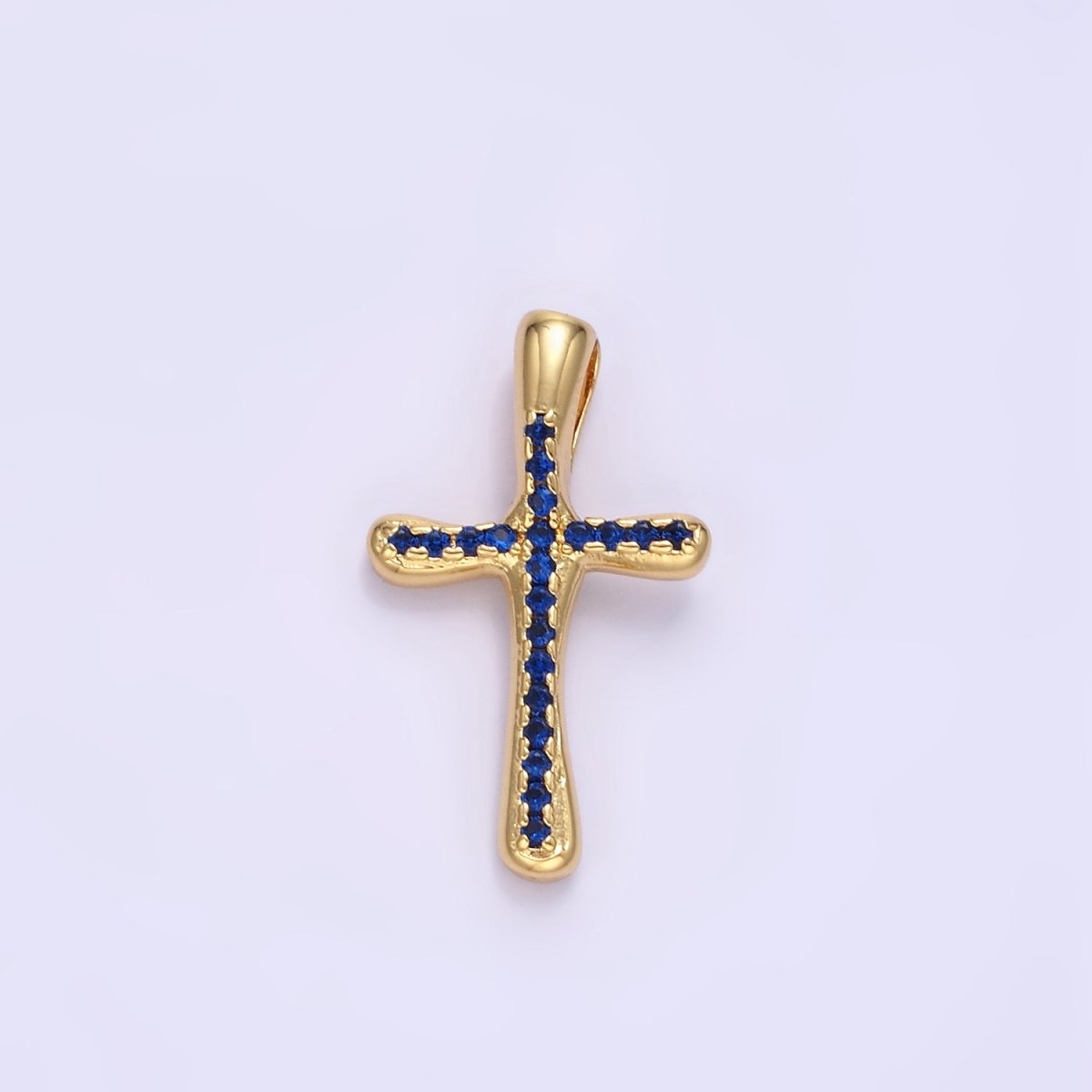 24K Gold Filled Clear, Fuchsia, Blue, Green Micro Paved CZ Molten Religious Cross Pendant | AA1343 - AA1344