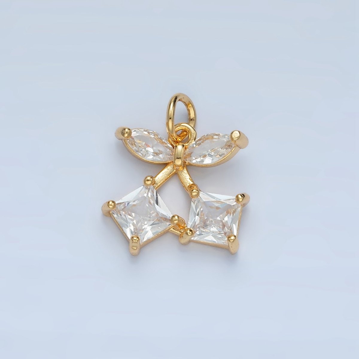 24K Gold Filled Clear Geometric CZ Cherry Fruit Mini Charm | X152