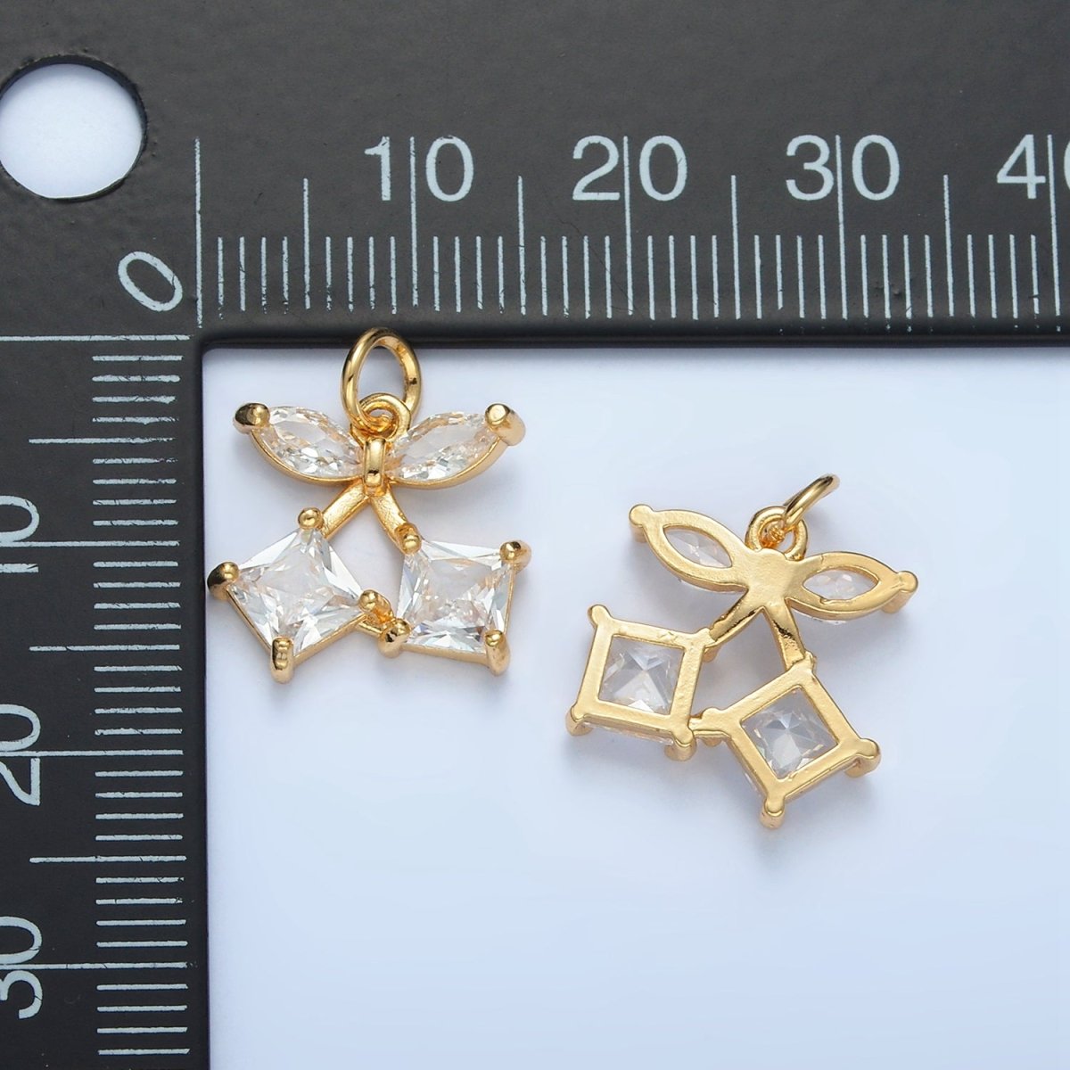24K Gold Filled Clear Geometric CZ Cherry Fruit Mini Charm | X152