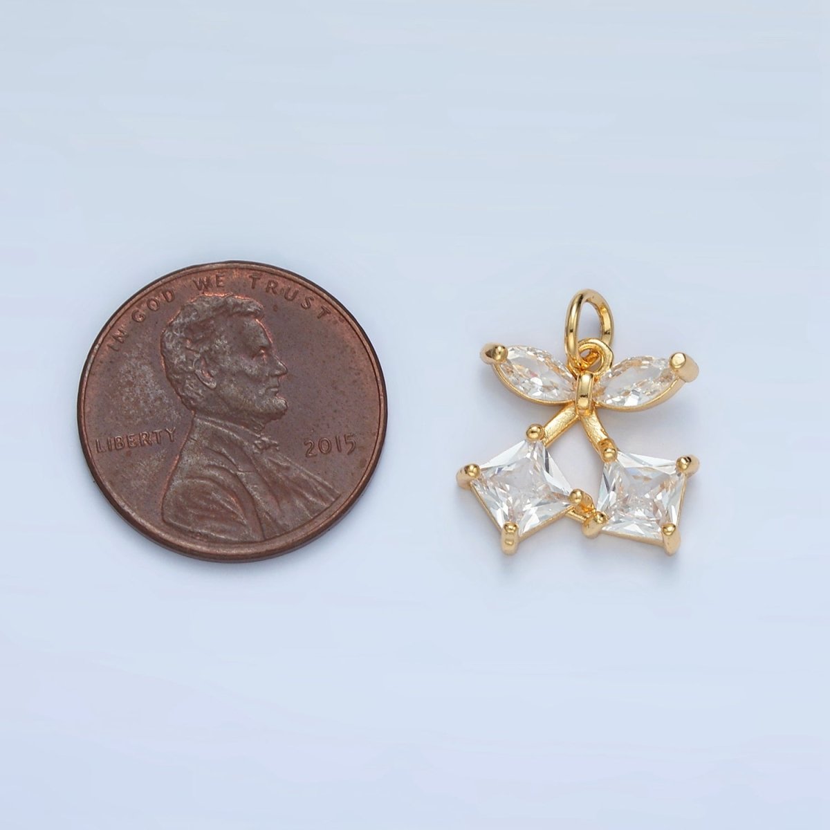 24K Gold Filled Clear Geometric CZ Cherry Fruit Mini Charm | X152