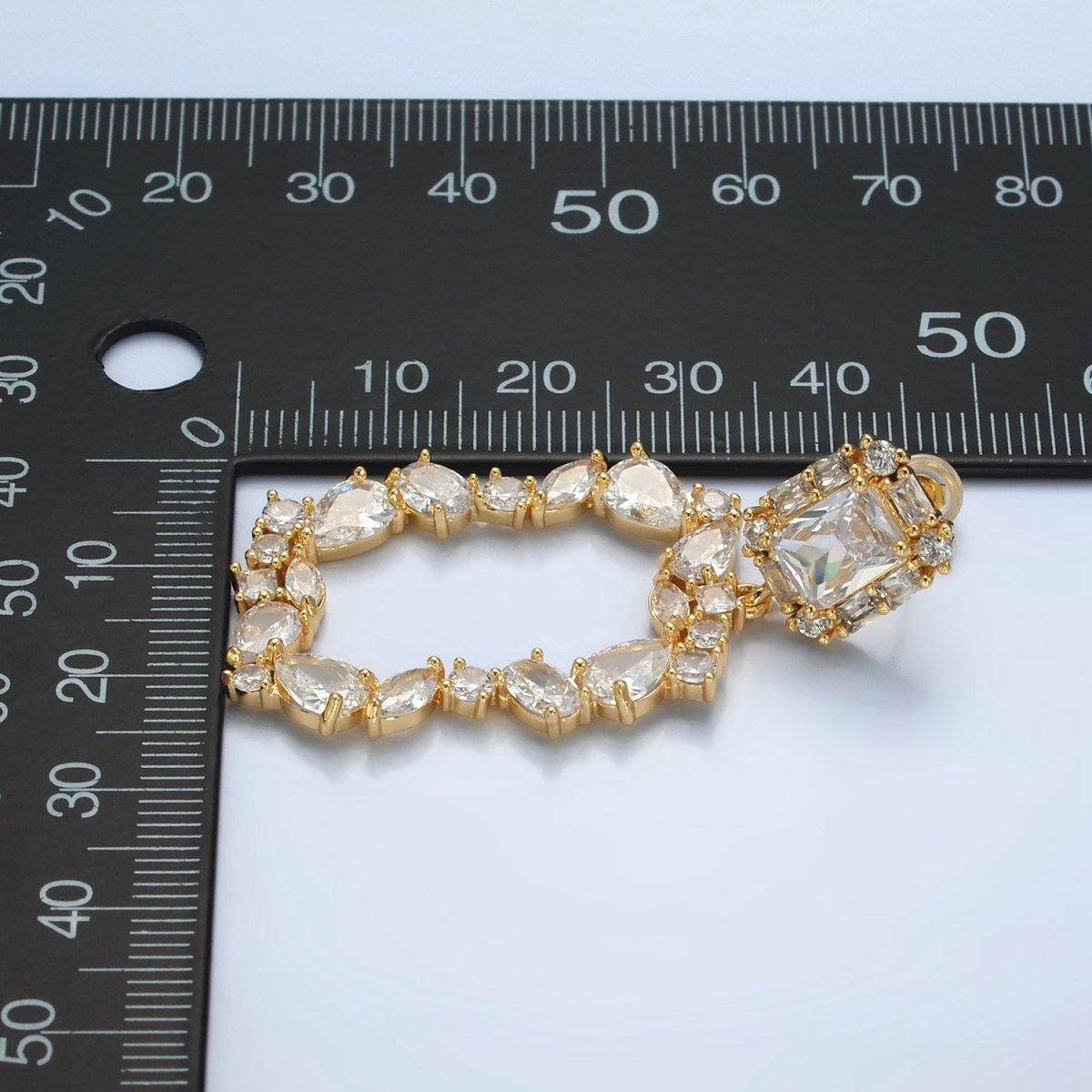 24K Gold Filled Clear Geometric CZ Open Rectangle Drop Stud Earrings | AD748