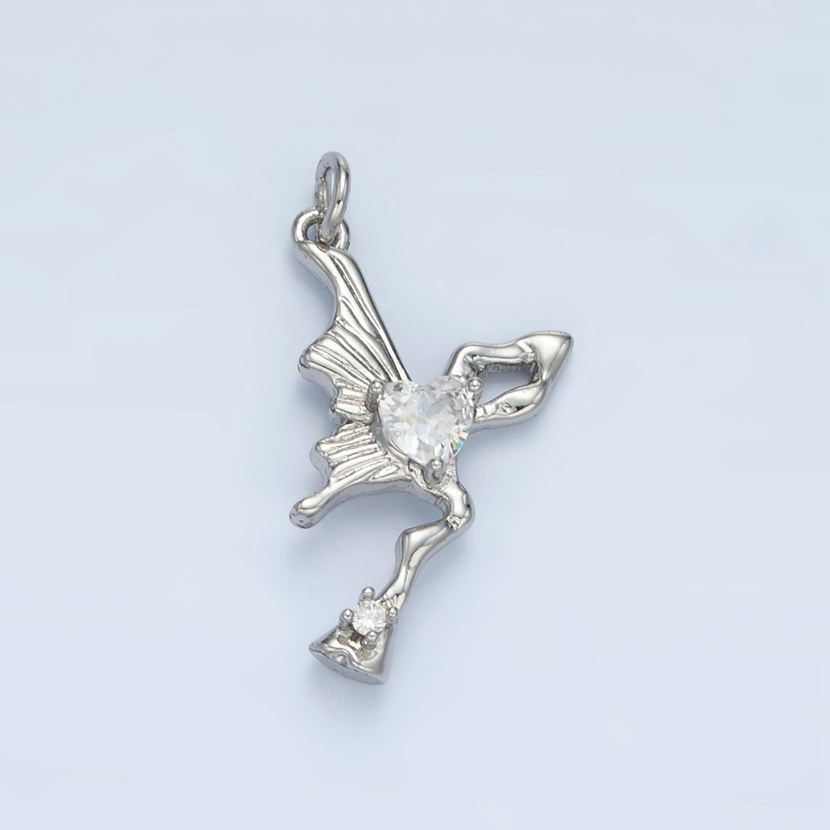24K Gold Filled Clear Heart CZ Molten Butterfly Wings Charm in Gold & Silver | E385