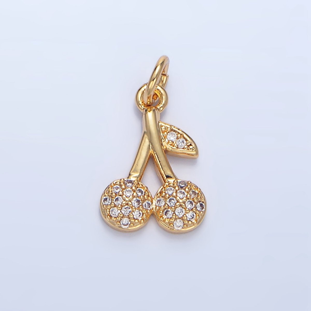 24K Gold Filled Clear Micro Paved CZ Cherry Fruit Charm | X873