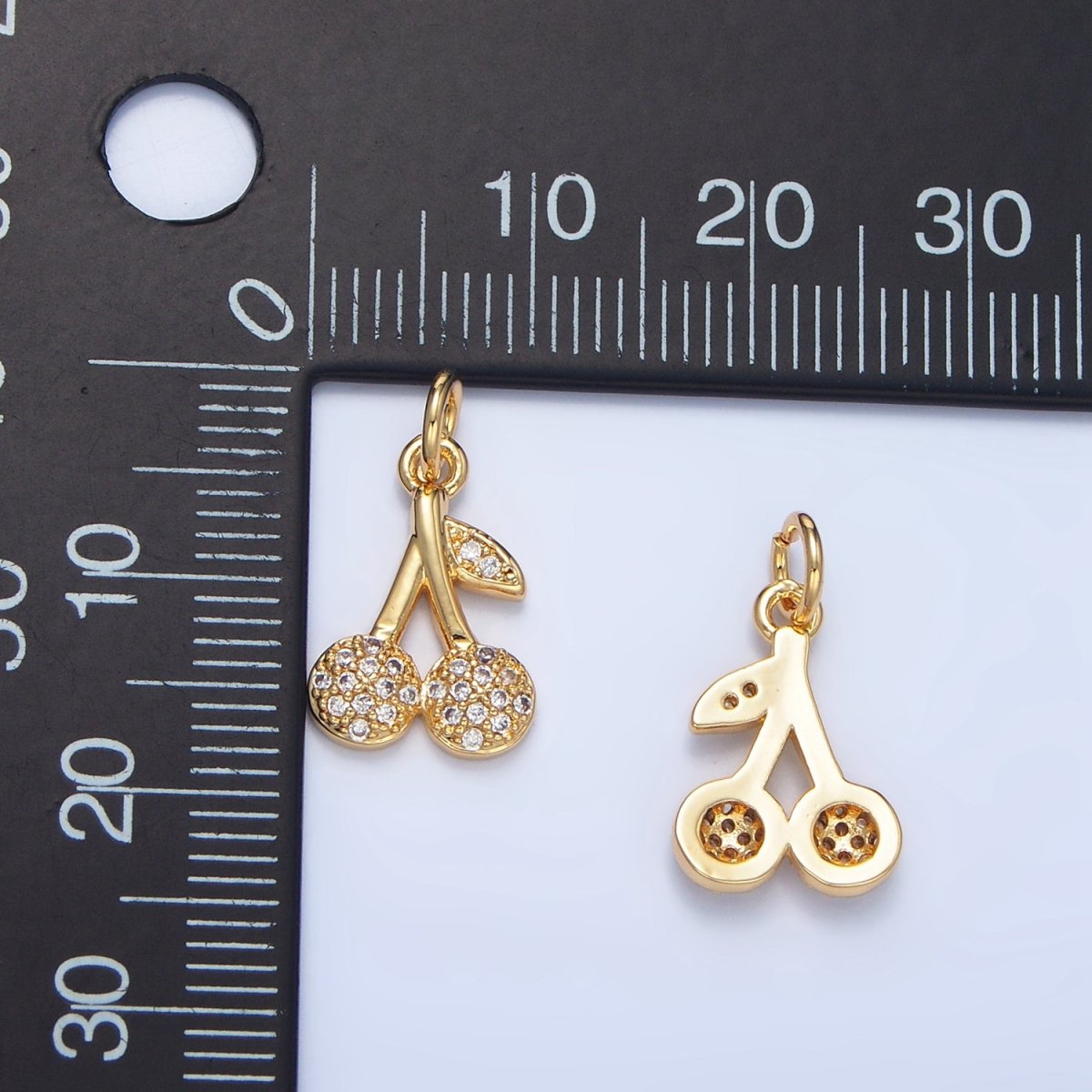 24K Gold Filled Clear Micro Paved CZ Cherry Fruit Charm | X873