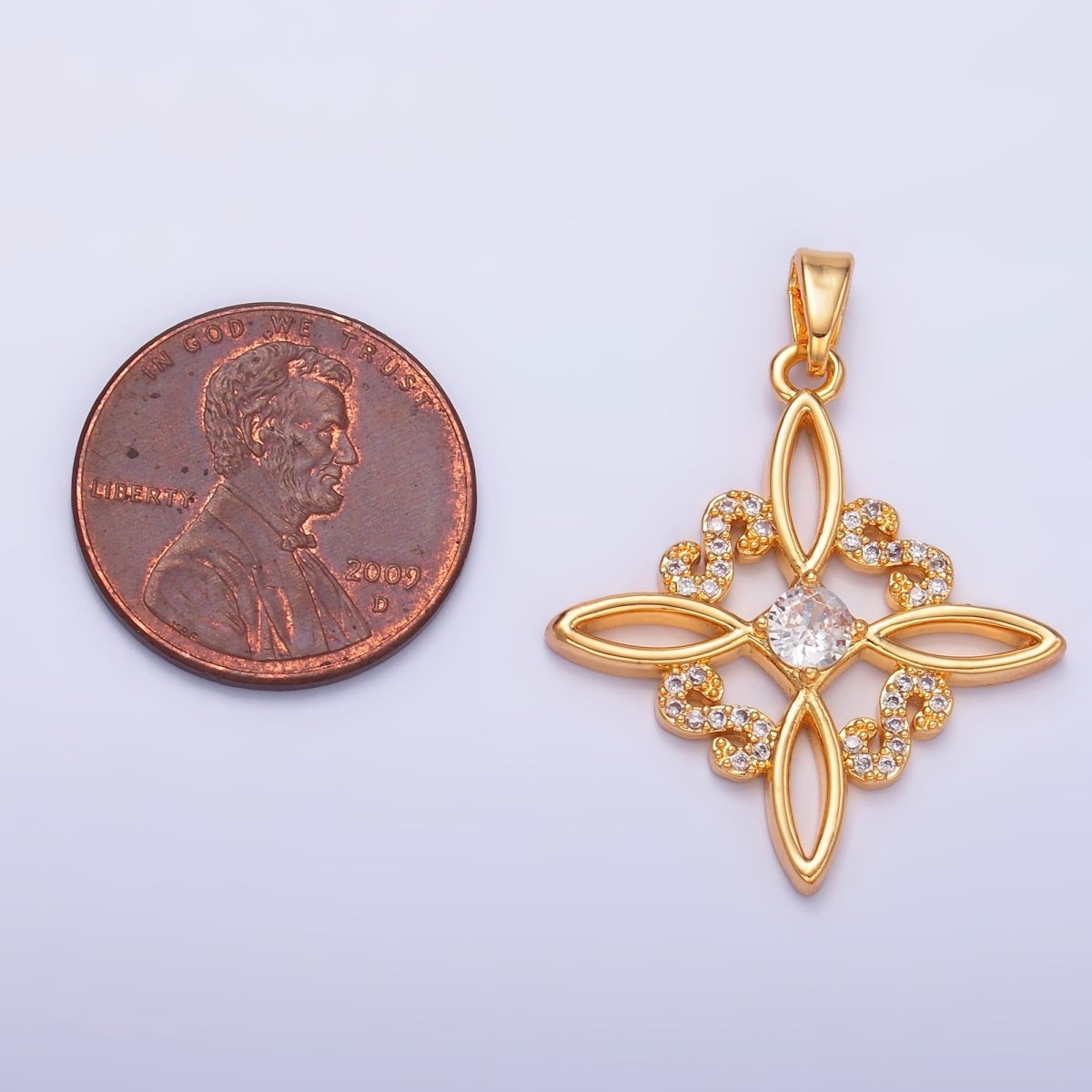 24K Gold Filled Clear Micro Paved CZ Geometric Flower Pendant | AA1435