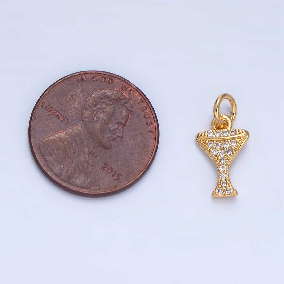 24K Gold Filled Clear Micro Paved CZ Martini Glass Alcoholic Drink Charm | X868