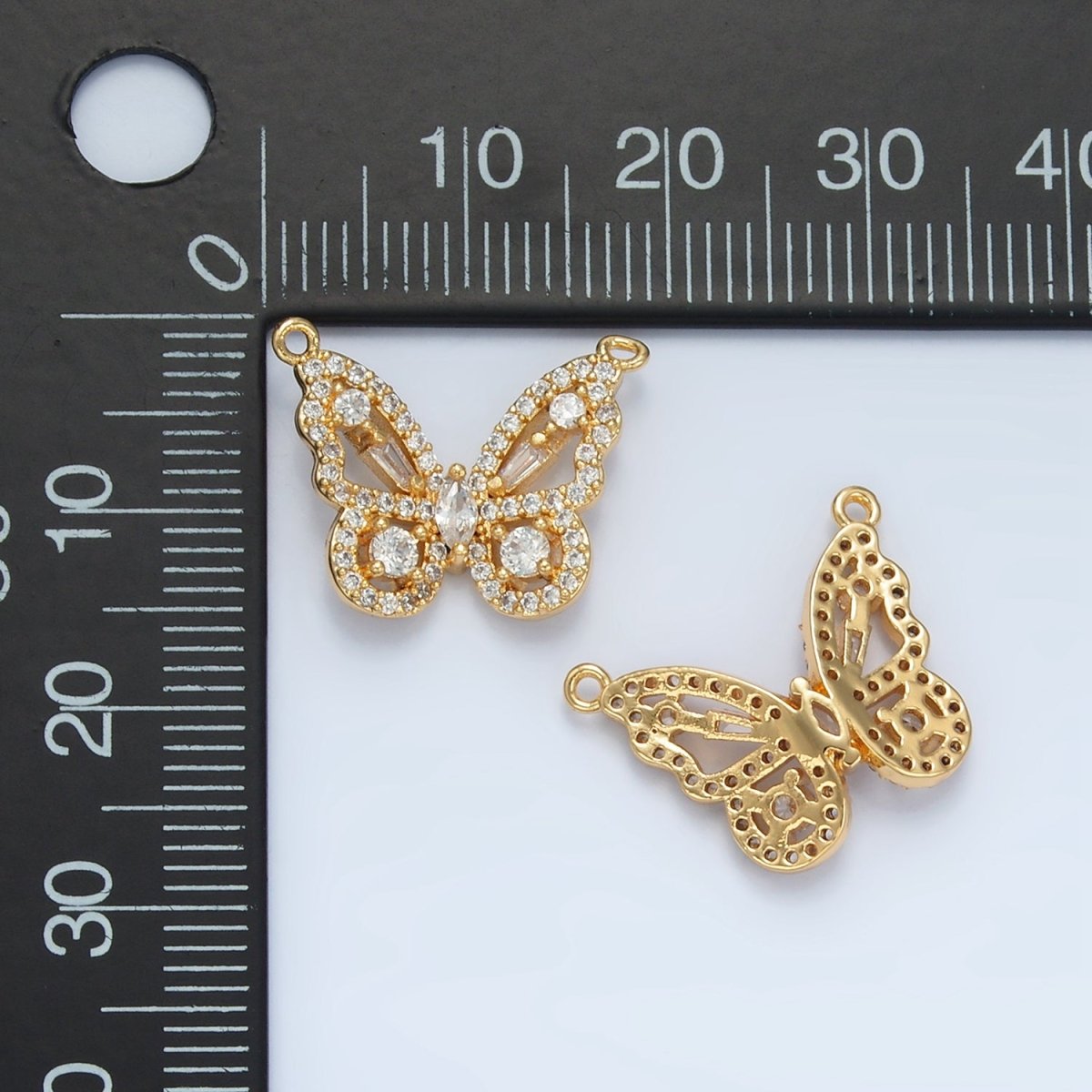 24K Gold Filled Clear Micro Paved CZ Open Butterfly Insect Connector | F443