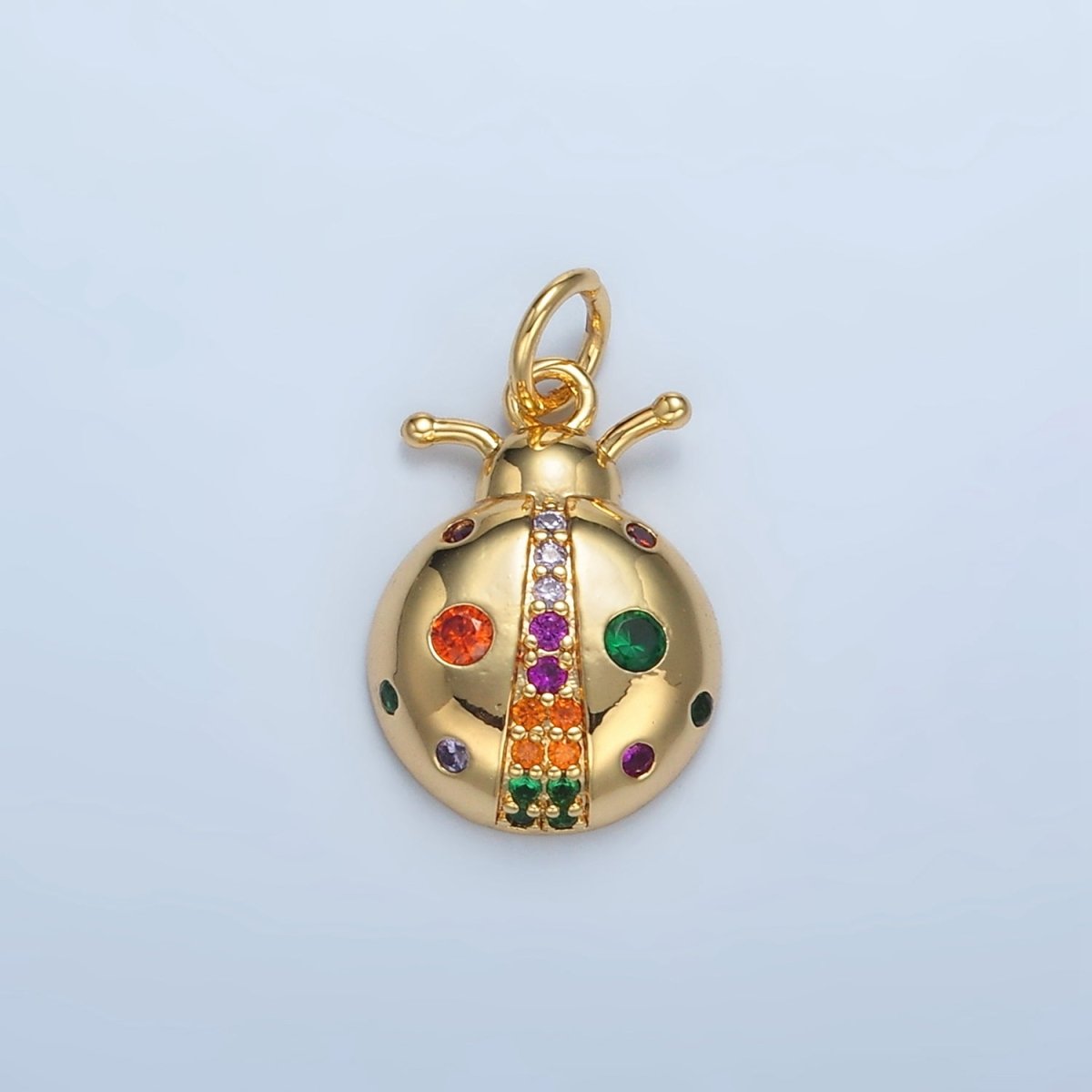 24K Gold Filled Clear, Multicolor CZ Ladybug Insect Animal Charm | E179