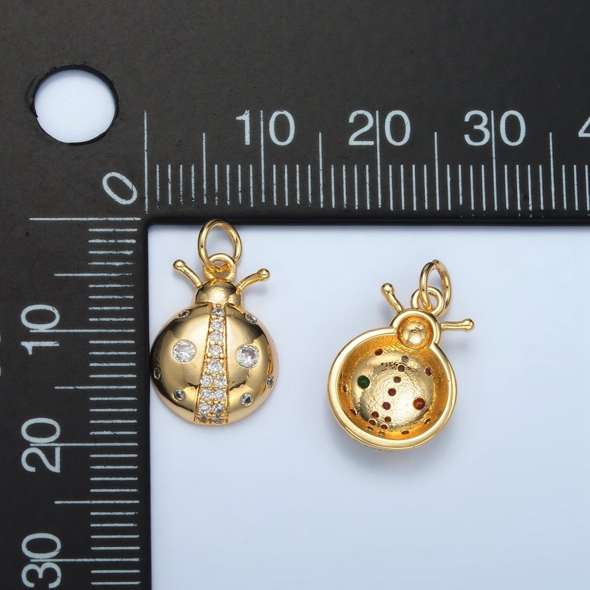 24K Gold Filled Clear, Multicolor CZ Ladybug Insect Animal Charm | E179