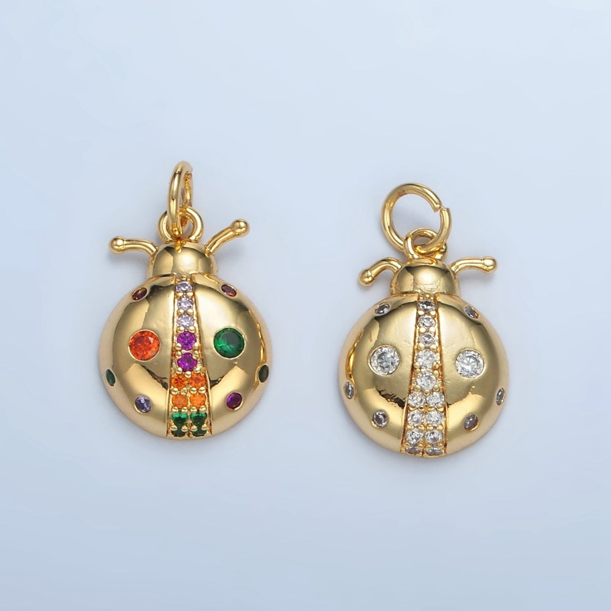 24K Gold Filled Clear, Multicolor CZ Ladybug Insect Animal Charm | E179