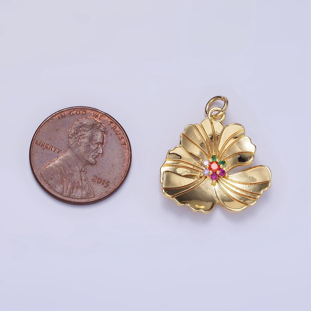 24K Gold Filled Clear, Multicolor Lined Flower Petal Charm in Gold & Silver | D269 D270