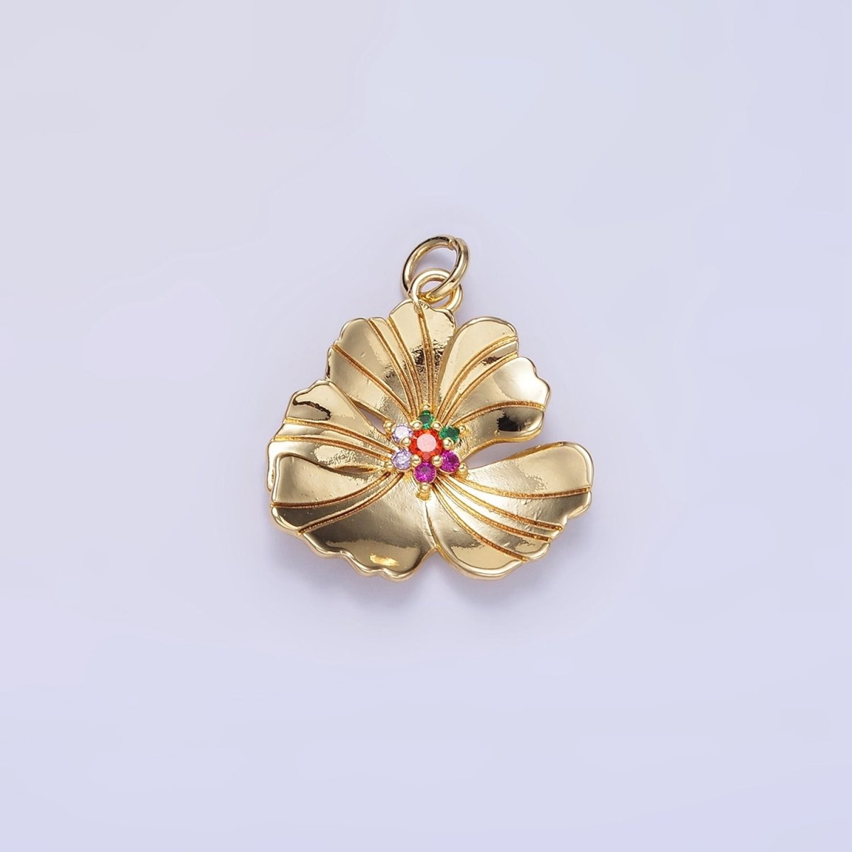 24K Gold Filled Clear, Multicolor Lined Flower Petal Charm in Gold & Silver | D269 D270