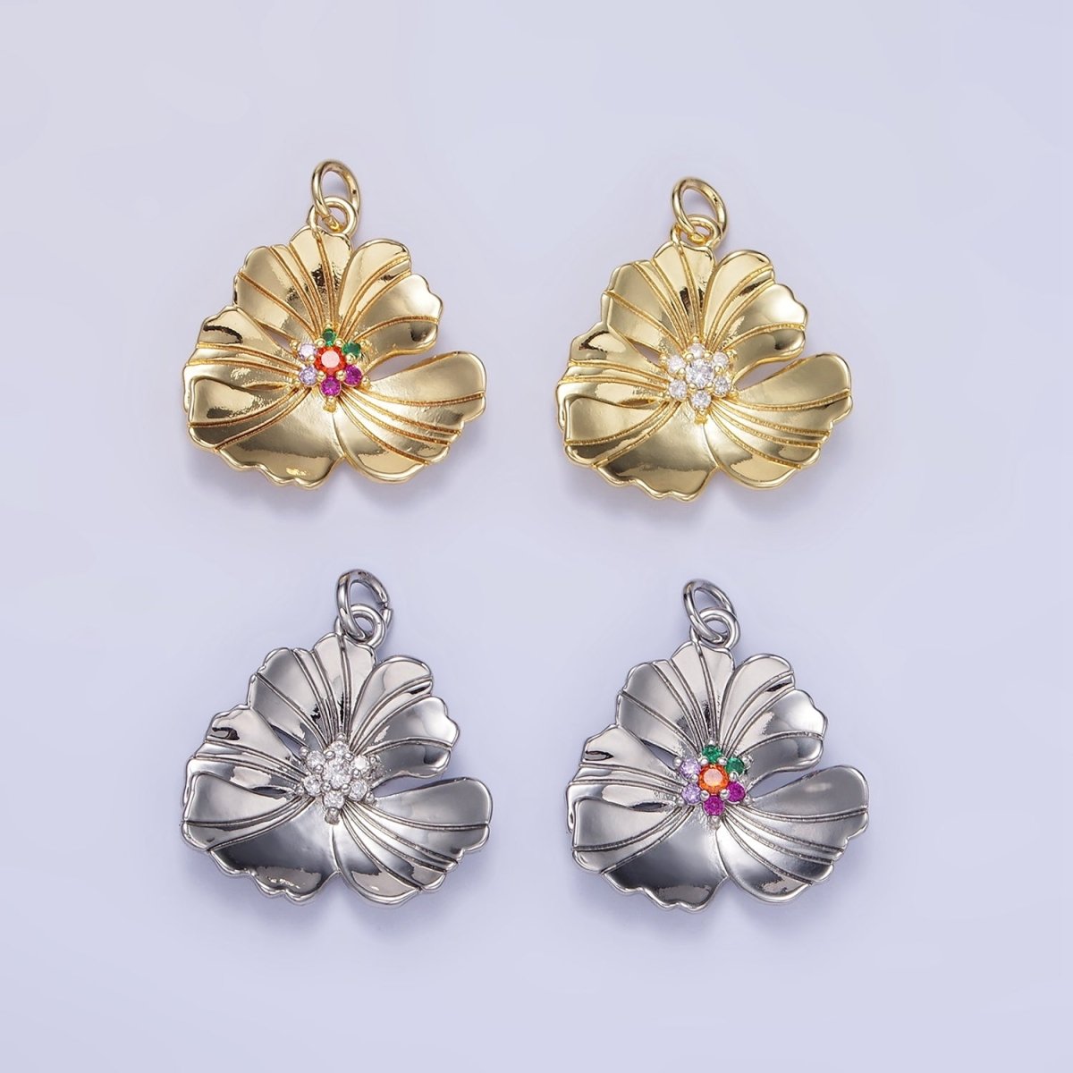 24K Gold Filled Clear, Multicolor Lined Flower Petal Charm in Gold & Silver | D269 D270